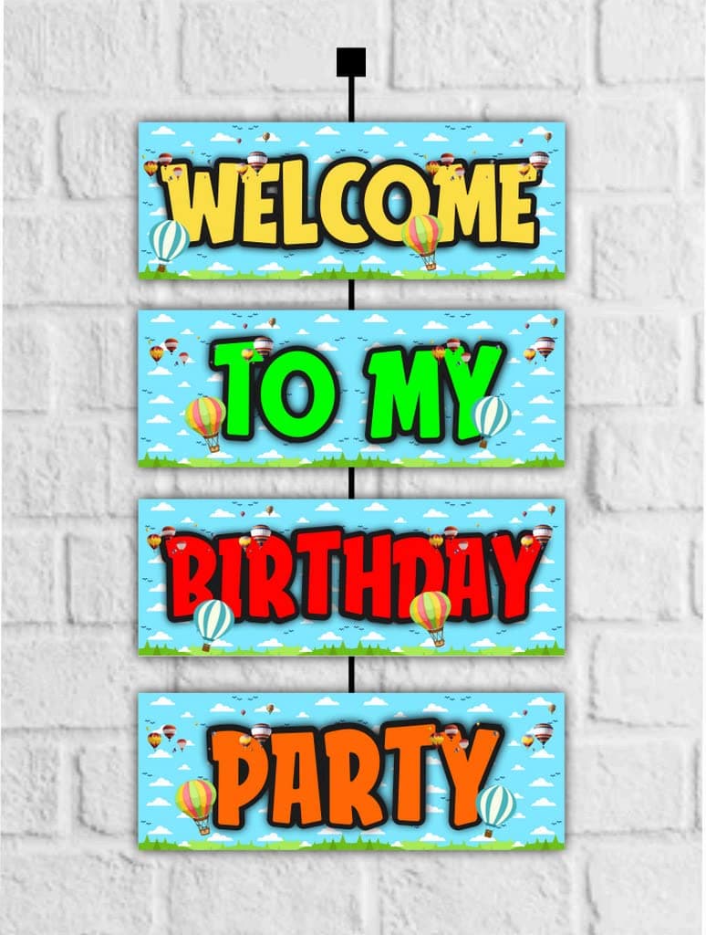 Balloonistics Hot Air Balloon Theme Welcome Board - 2.3 Ft Large "Adventure Awaits" Entryway Sign - Premium Cardstock Pastel Sky & Clouds Birthday Decoration with Ribbons, Whimsical Party Backdrop (Welcome Outdoor Board) thumbnail 1