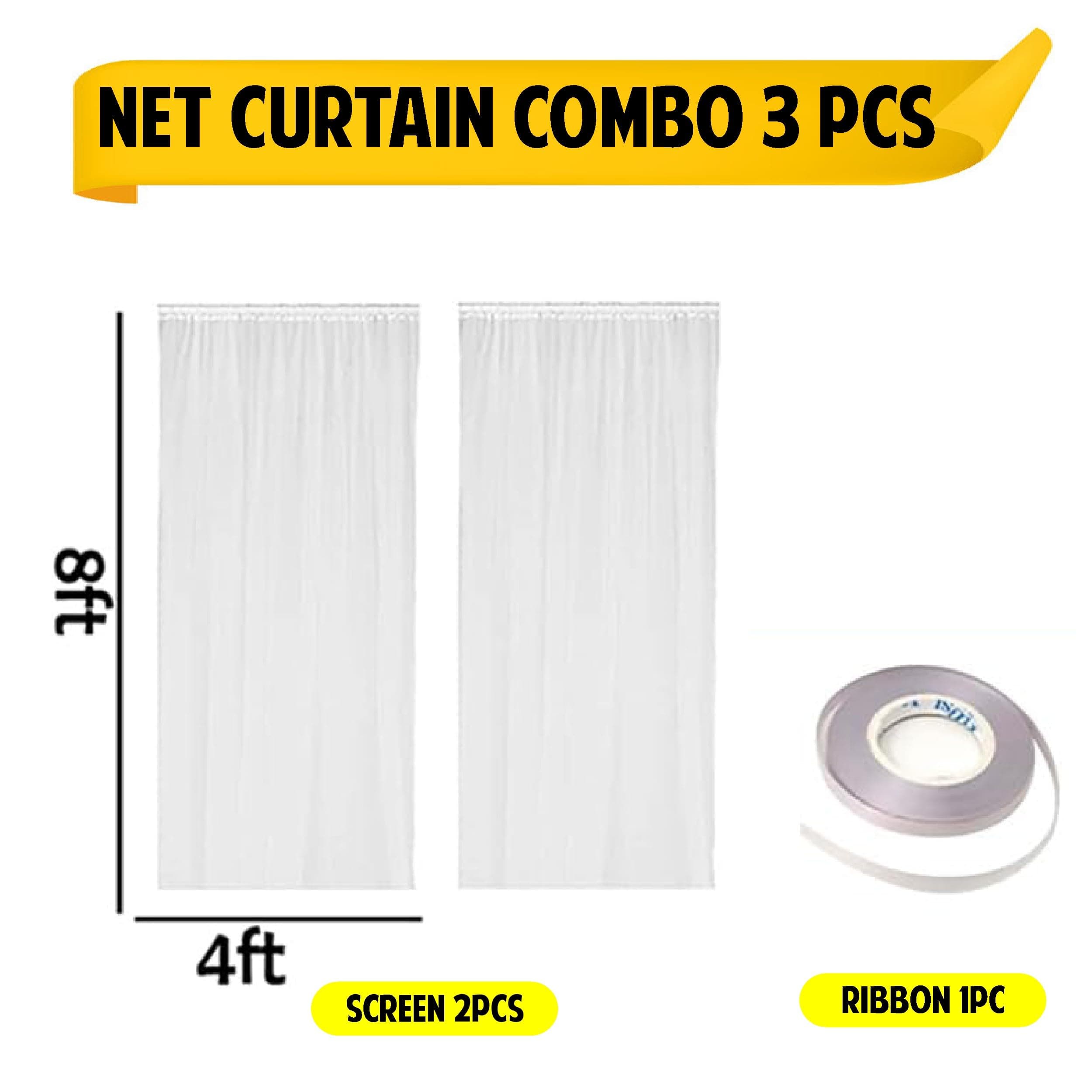 Balloonistics 3 Pcs White Net Curtain Backdrop Kit – Elegant Sheer Decor for Birthdays, Weddings & Anniversaries – Curtains with Ribbon – DIY Cabana Tent & Party Backdrop thumbnail 3