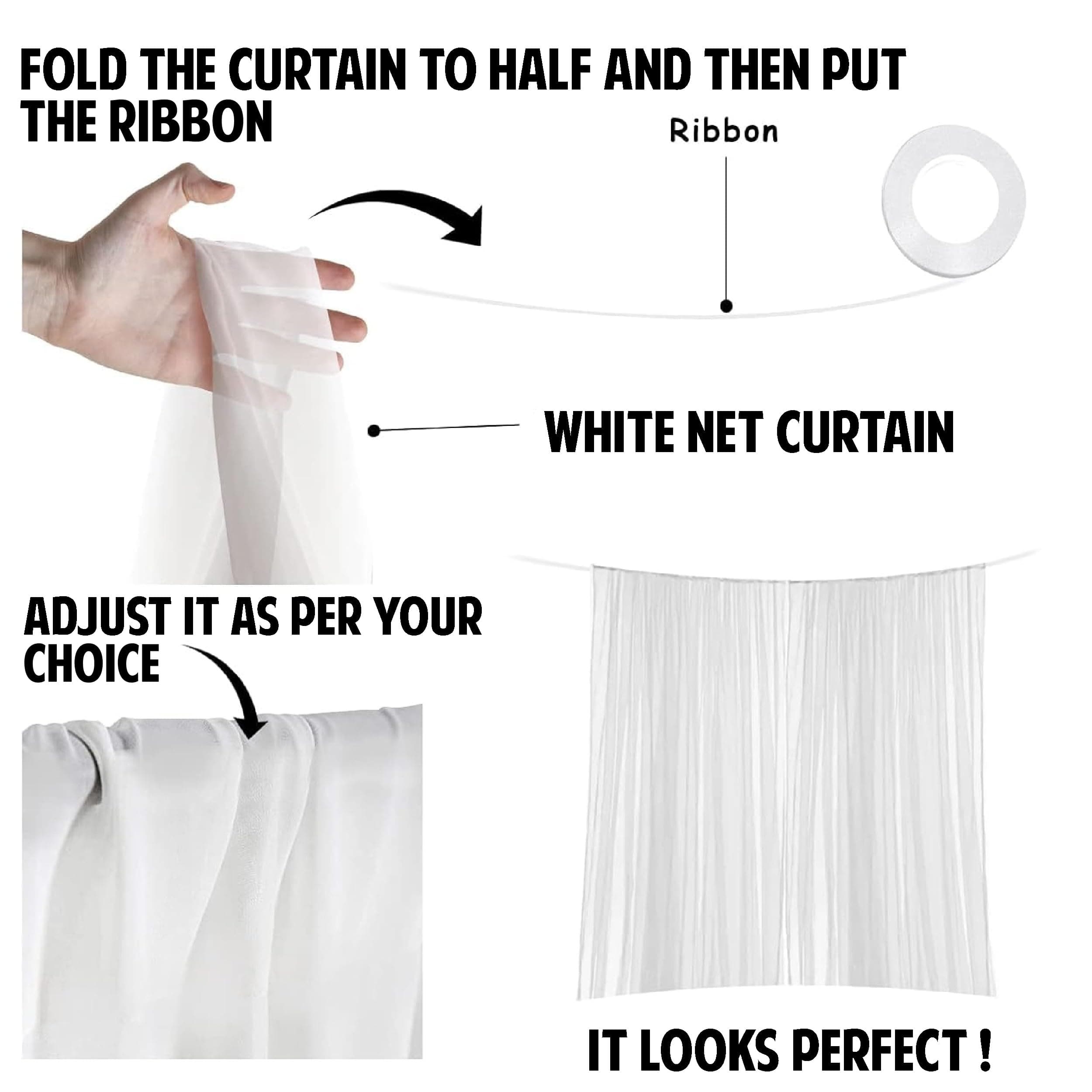 Balloonistics 13 Pcs White Net Backdrop Kit with Triangle Bunting – Elegant Backdrop Cloth for Holi, Wedding & Pooja Decoration – Complete Home Decor Set thumbnail 4