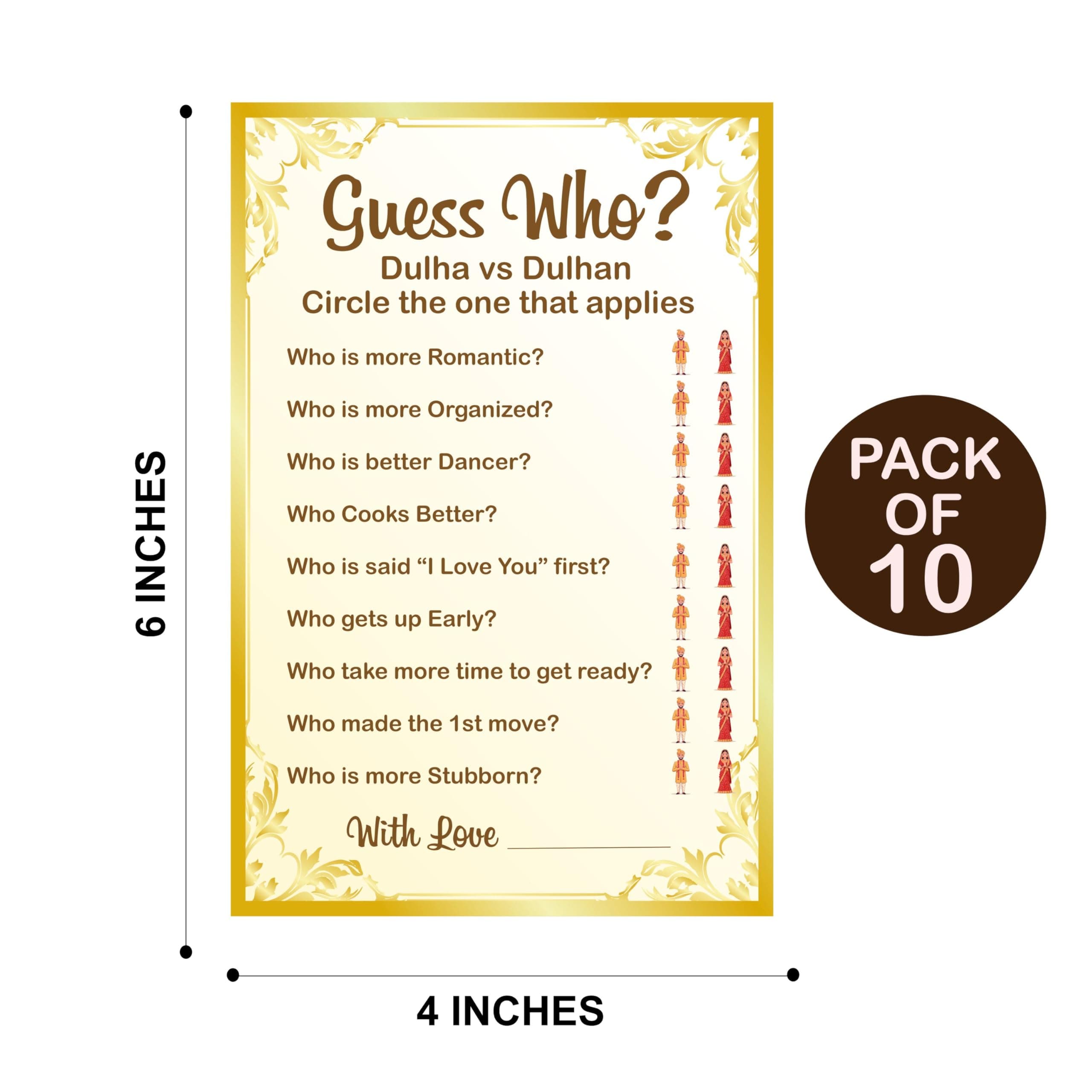 Balloonistics Guess Who Dulha vs Dulhan Game Cards – Pack of 10 – Fun Interactive Wedding Guest Activity for Mehndi, Sangeet, Haldi & Bridal Showers – Premium Cardstock thumbnail 2