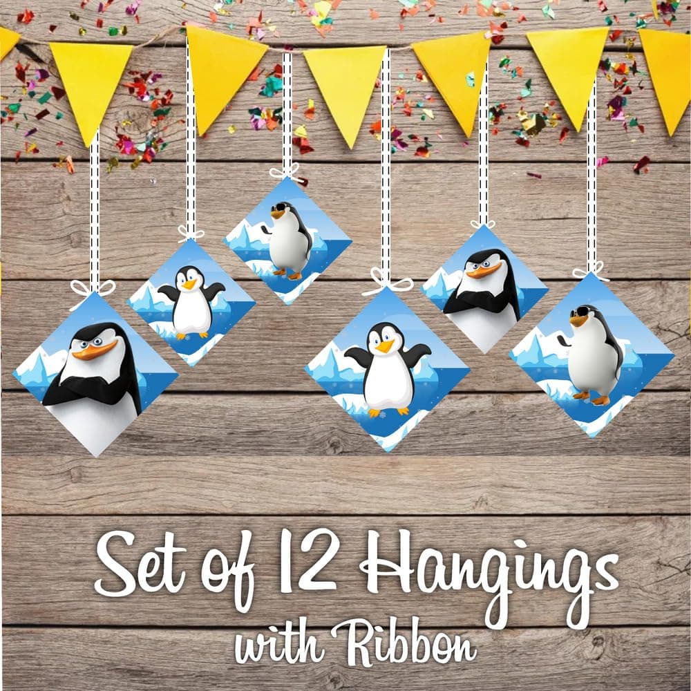 Balloonistics Penguin Happy Birthday Hanging Swirls - Pack of 12 Double-Sided Cardstock Streamers - Cute Winter Theme 1st Birthday Decorations, Arctic Party Ceiling Decor, "Coolest Party" Hangers (Hangings - Pack of 12) thumbnail 2