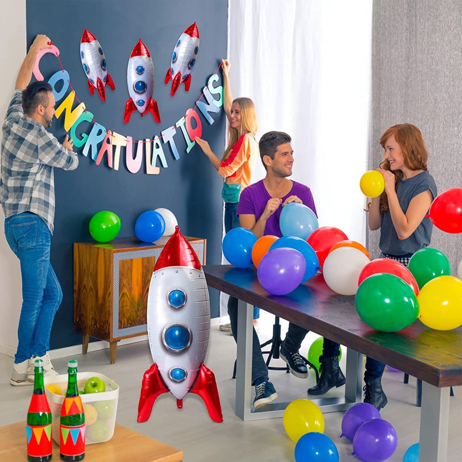 Balloonistics Self-Standing 4D Rocket Foil Balloon – Outer Space Theme Helium Balloon for Kids Birthday & Baby Shower Decoration thumbnail 6