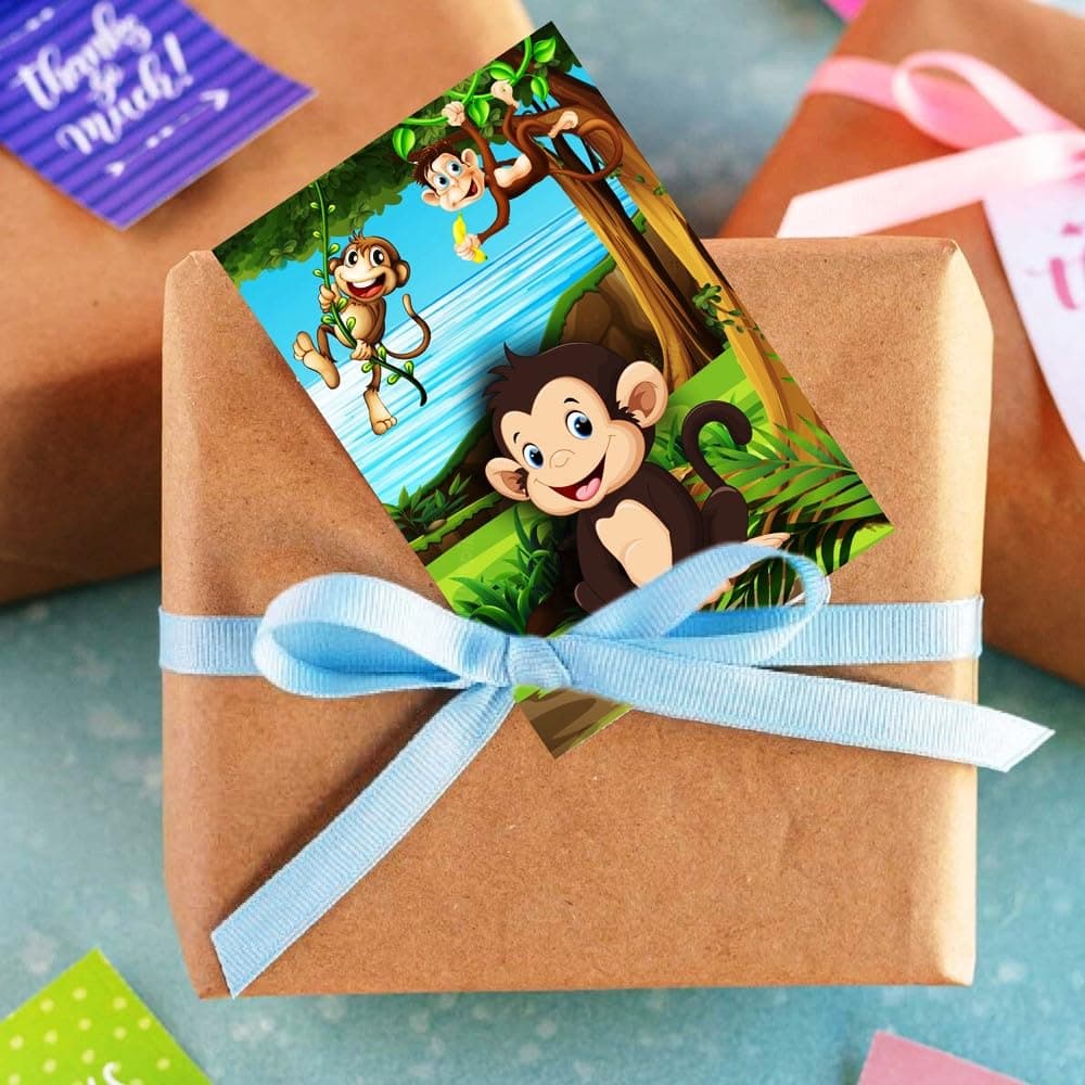 Balloonistics Monkey Theme Birthday Invitation Cards - Pack of 10 Double-Sided Jungle Safari Invites with Envelopes - Premium Cardstock Stationery, Cute Animal Party Supplies for Boys & Girls (Invite Cards - Pack of 10) thumbnail 3