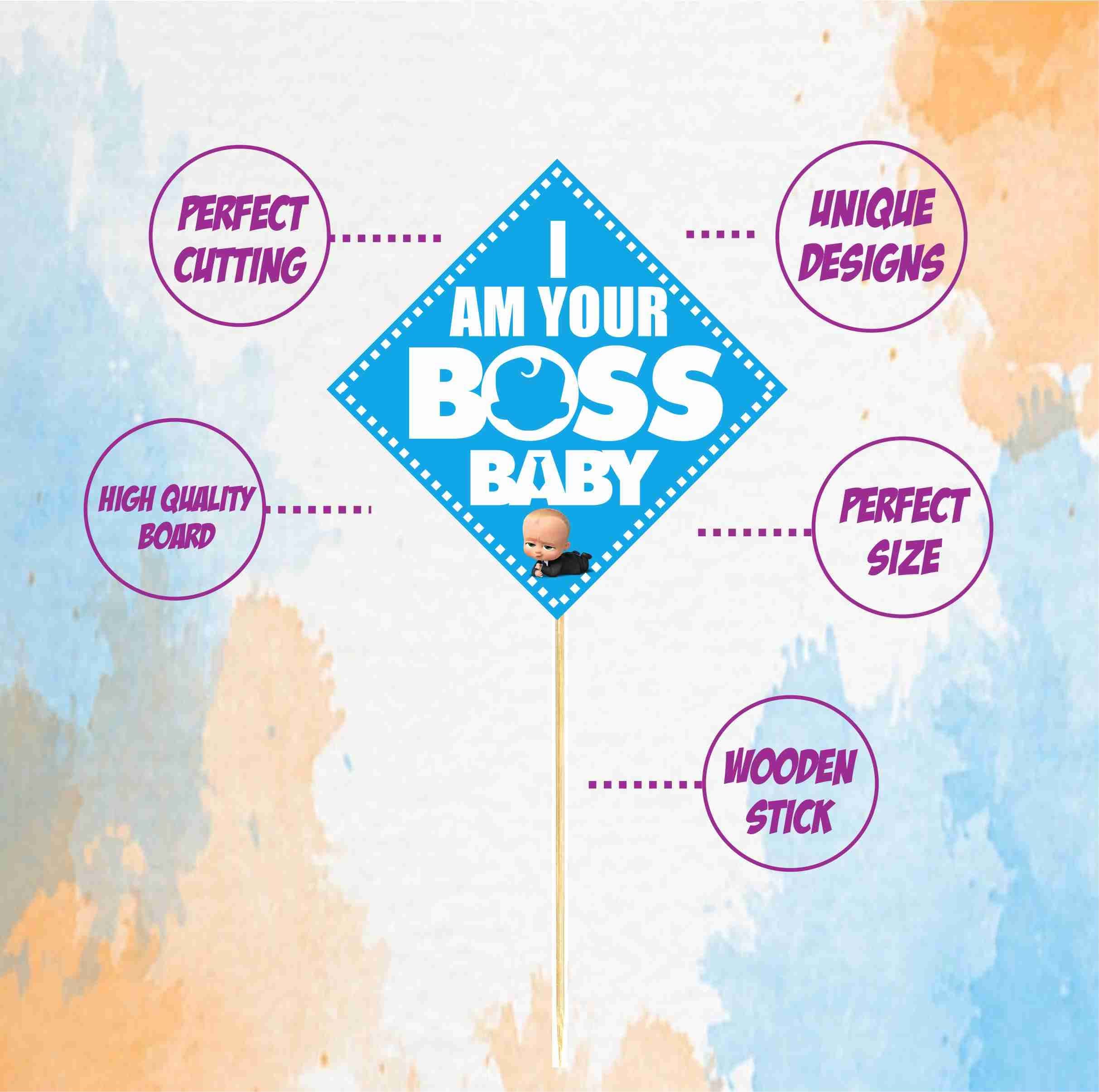 Balloonistics Baby Boss Theme Cake Topper Premium Cardstock with Bamboo Sticks Birthday Party Decorations for Birthday (Cake Topper - Pack of 10) thumbnail 5