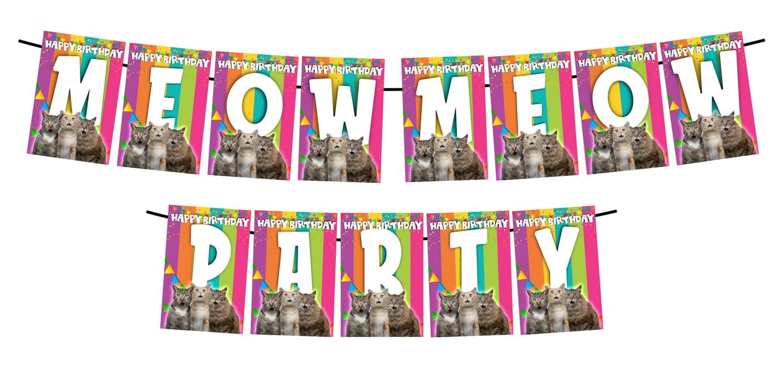 Balloonistics Meow Meow Cat Party Birthday Banner - Purr-fect Kitty Cardstock Bunting for Kids & Cat Lovers - Kitten Party Decorations, Paw-ty Time Backdrop thumbnail 1