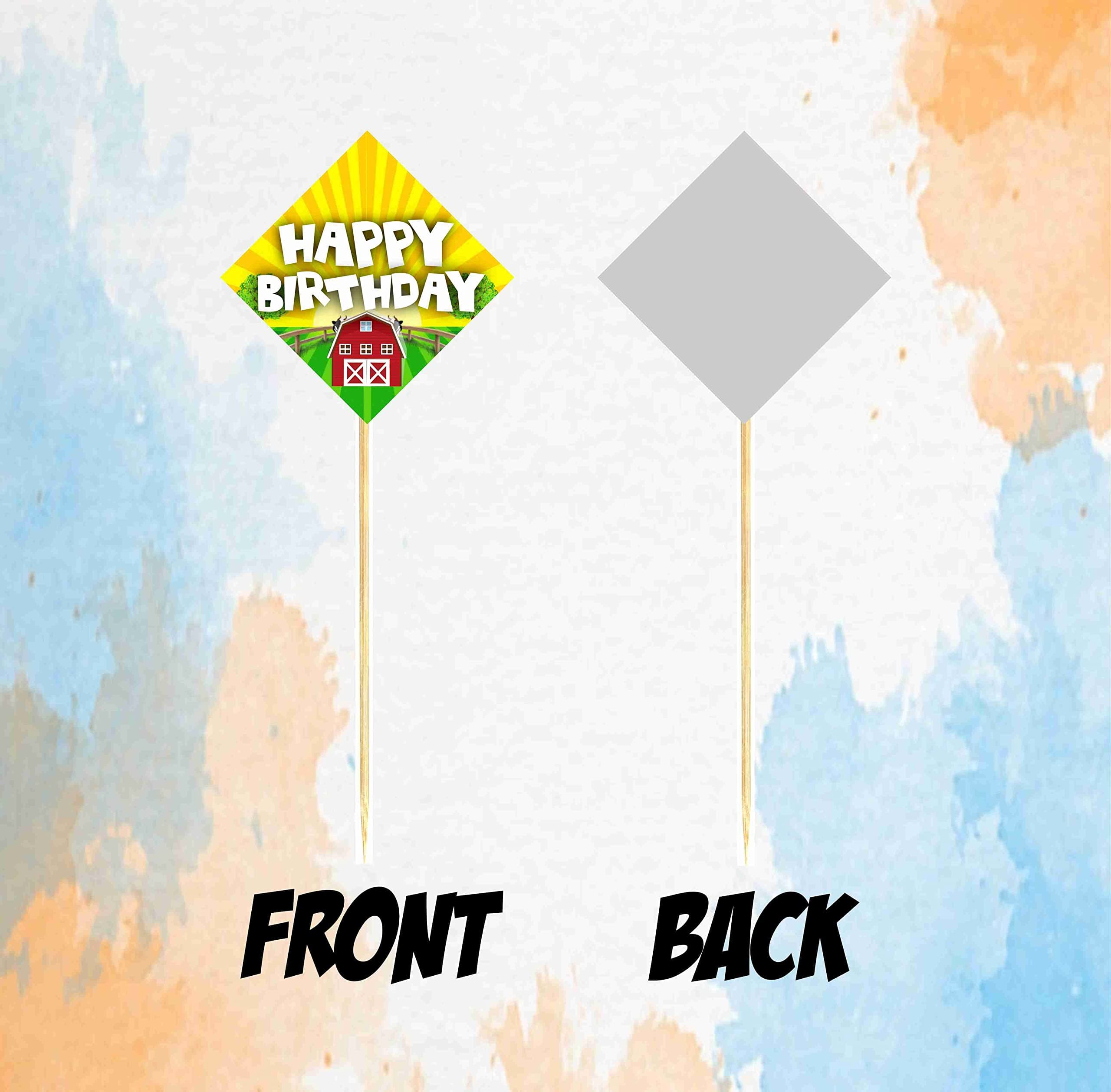 Balloonistics Farm Theme Happy Birthday Cake Toppers - Pack of 10 Barnyard Party Decorations - Premium Cardstock Cow, Pig on Bamboo Sticks, Rustic Country Birthday Backdrop (Cake Topper - Pack of 10) thumbnail 4