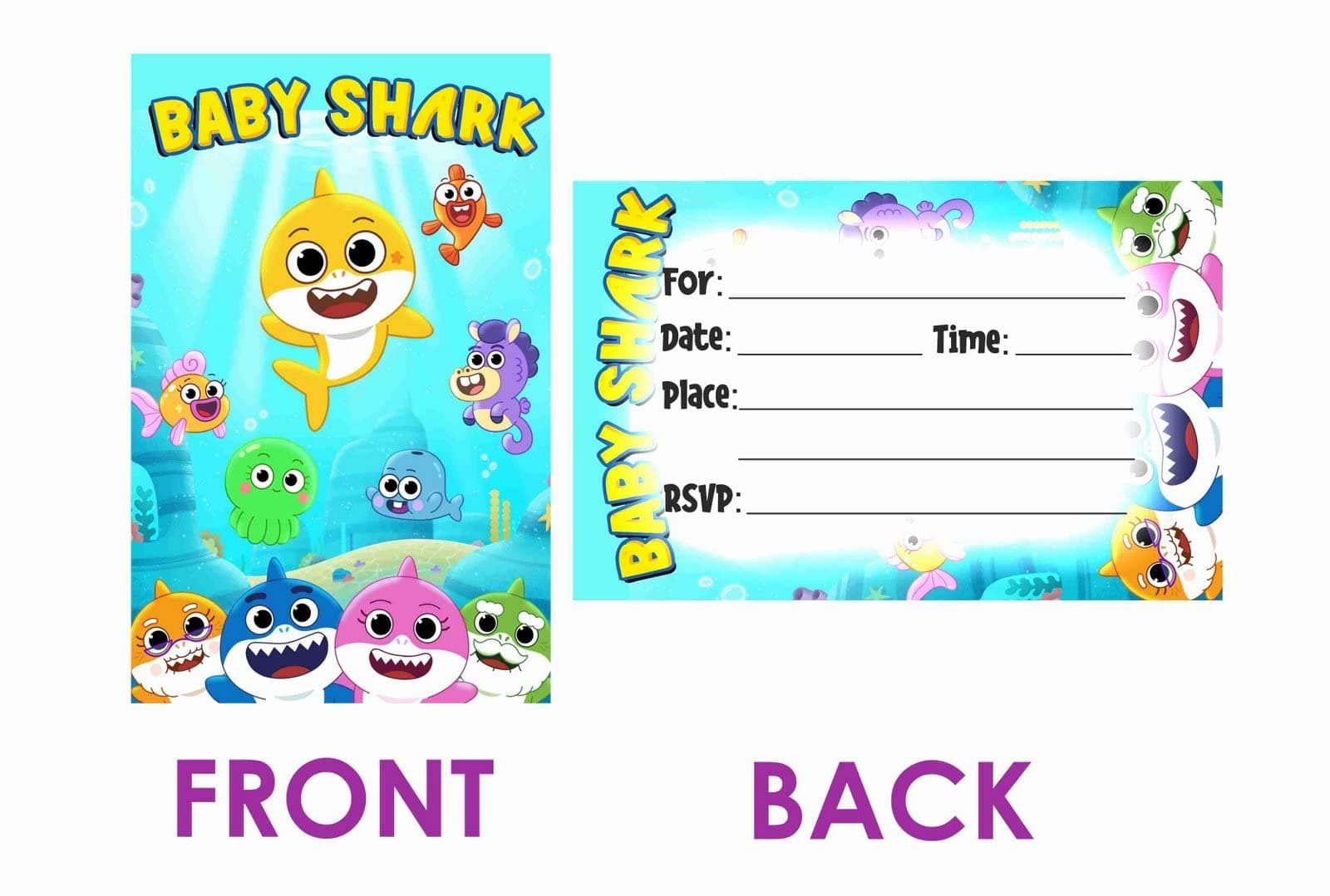 Balloonistics Little Shark Theme Birthday Invitation Cards Premium Double-Sided Cardstock Invite Party Supplies for Kids Birthday (Invite Cards - Pack of 10) thumbnail 2