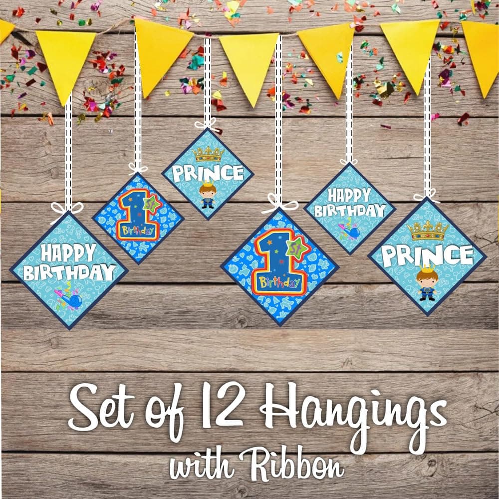 Balloonistics Boy 1st Birthday Theme Hanging Decorations Double-Sided Cardstock Ceiling Hangings with Ribbons Premium Party Decor (Hangings - Pack of 12) thumbnail 2