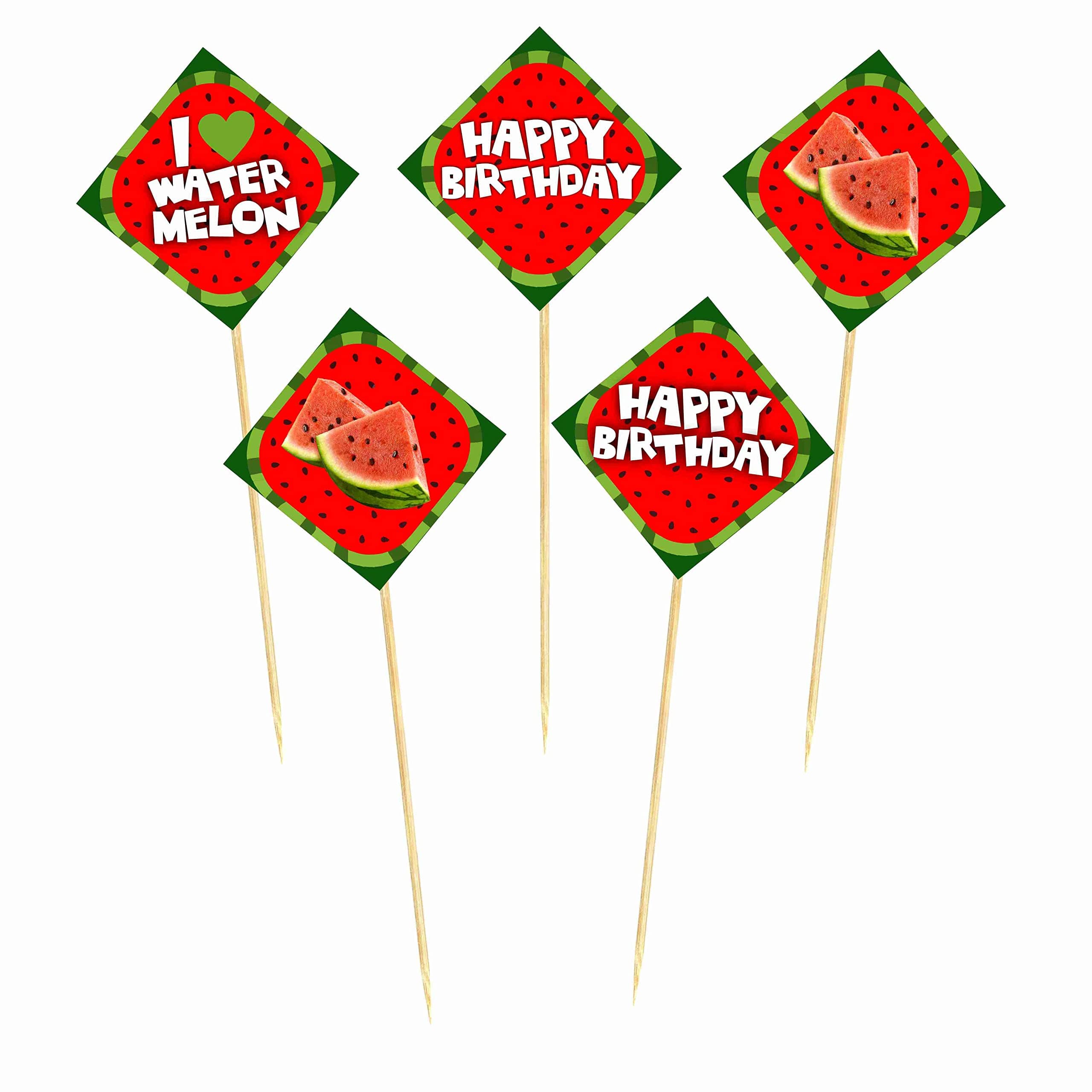 Balloonistics Watermelon Theme Cake Topper – Pack of 10 Cupcake & Cake Picks with Bamboo Sticks – Vibrant "One in a Melon" Decorations for Birthdays & Summer Picnics thumbnail 2