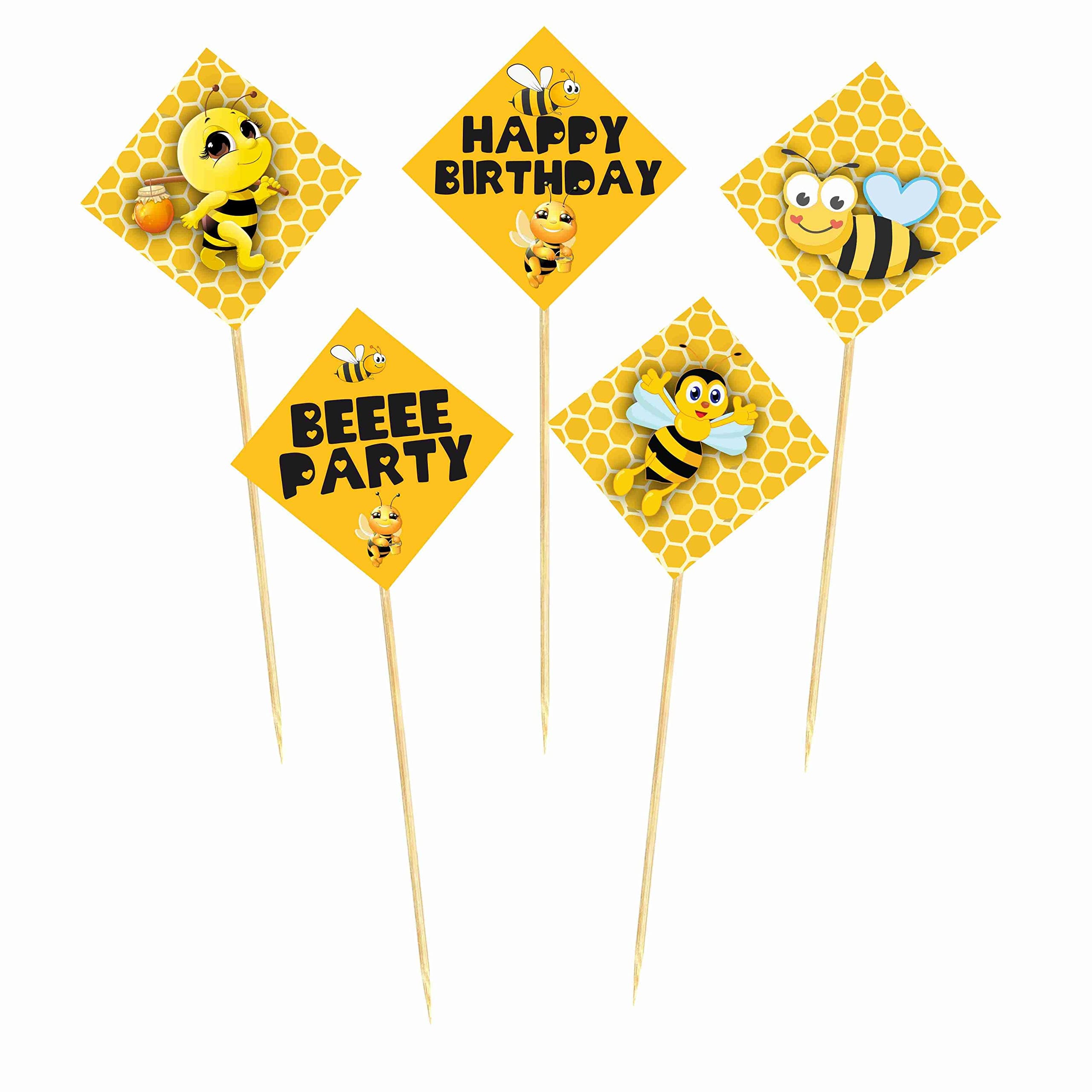 Balloonistics Honey Bee Cake Toppers Premium Double-Sided Cardstock Honey Bee Theme Party Decorations Cake Picks with Bamboo Sticks for Birthdays (Cake Topper - Pack of 10) thumbnail 2