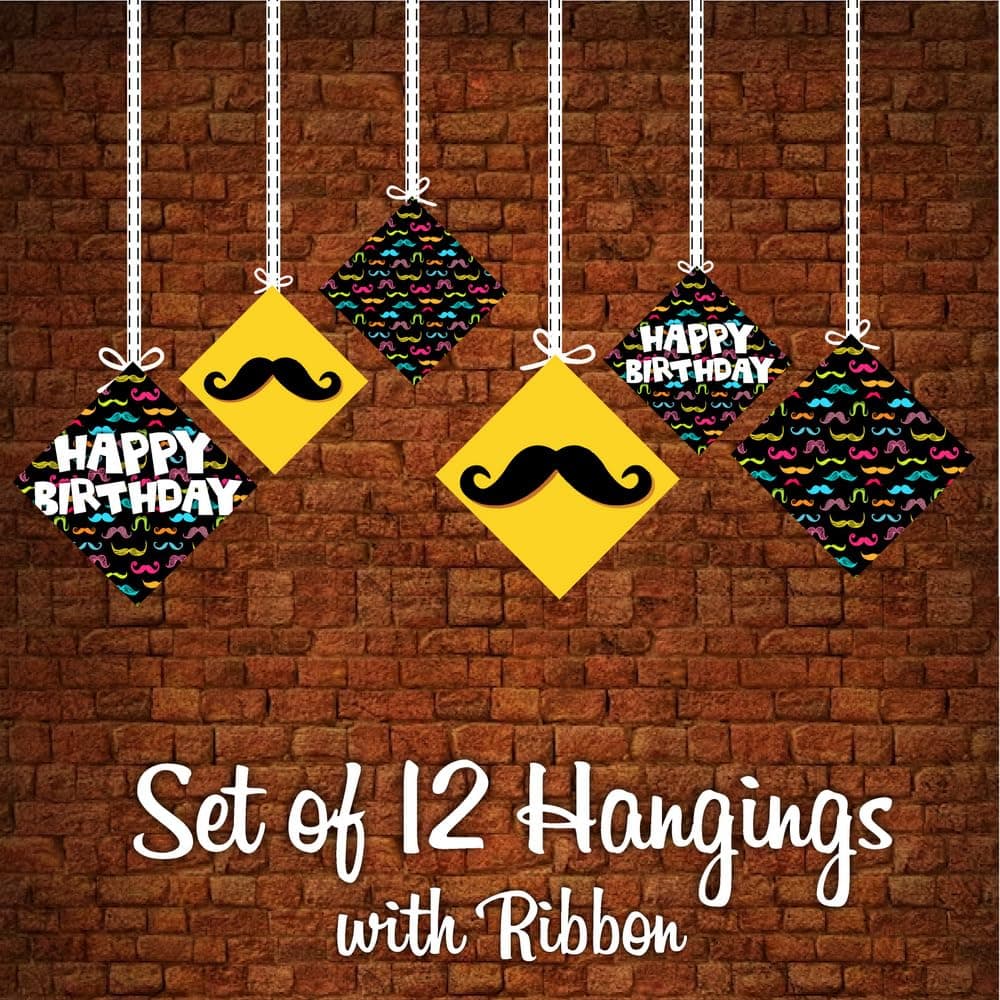 Balloonistics Mustache Happy Birthday Hanging Decorations (Pack of 12) - Double-Sided Cardstock "Little Man" Birthday Bunting - Dapper Mustache & Bowtie Room Decor with Ribbons for Boys & Men’s Parties (Hangings - Pack of 12) thumbnail 5