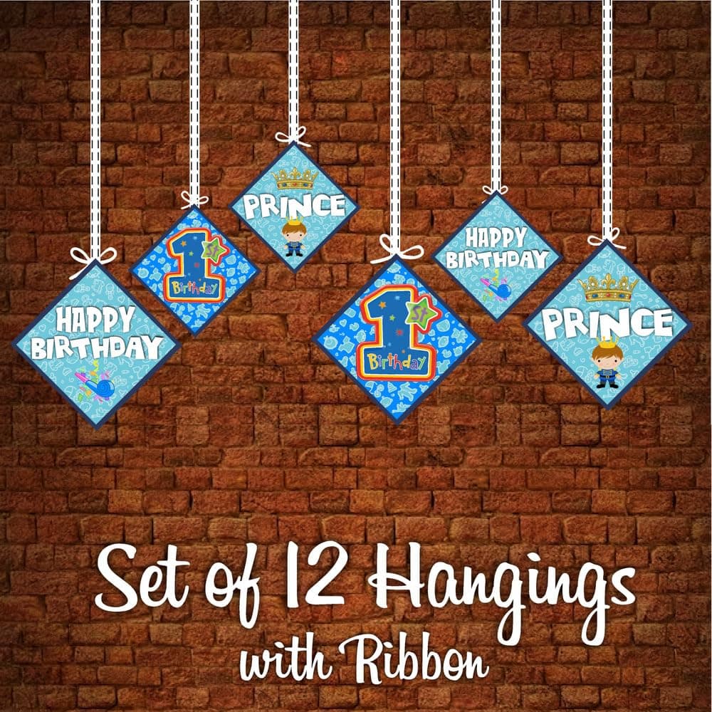 Balloonistics Boy 1st Birthday Theme Hanging Decorations Double-Sided Cardstock Ceiling Hangings with Ribbons Premium Party Decor (Hangings - Pack of 12) thumbnail 5