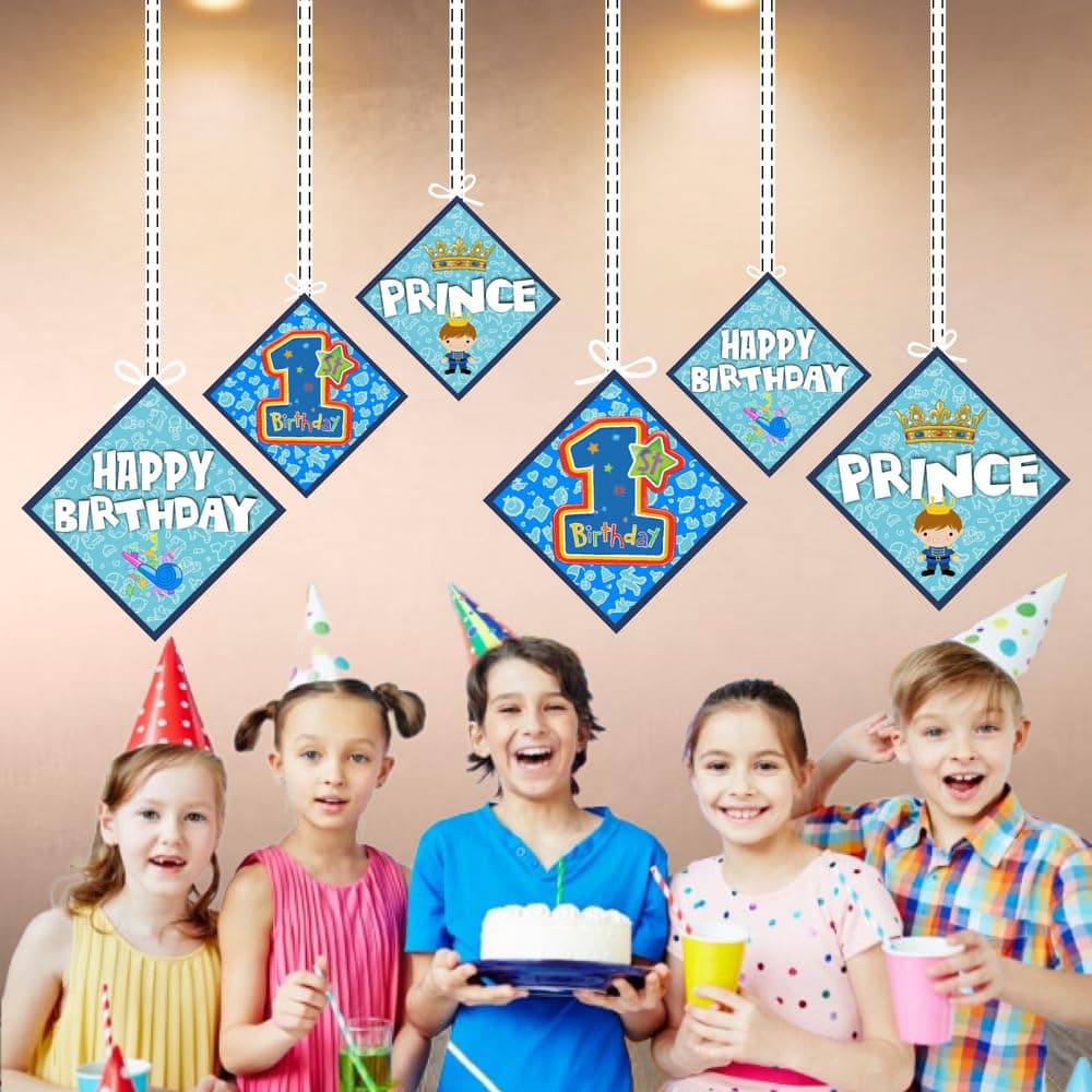 Balloonistics Boy 1st Birthday Theme Hanging Decorations Double-Sided Cardstock Ceiling Hangings with Ribbons Premium Party Decor (Hangings - Pack of 12) thumbnail 4