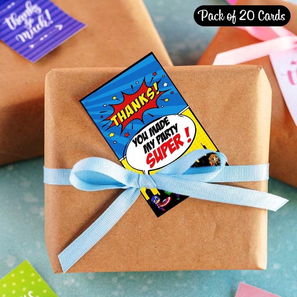 Balloonistics Super Little Hero Theme Thank You Cards – Premium Cardstock Note Cards for Kids' Superhero Birthday Party Favours & Return Gifts (Pack of 20) thumbnail 3