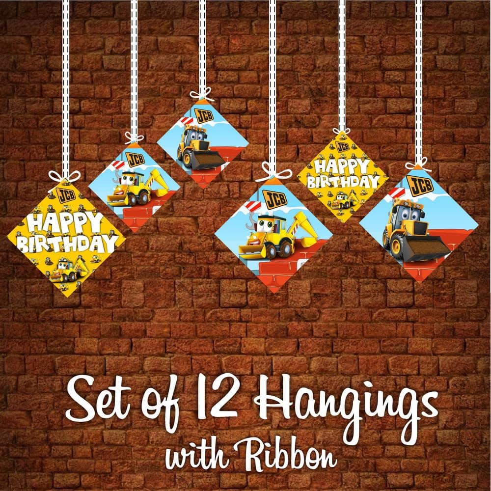 Balloonistics Little JCB Theme Party Hangings - Pack of 12 Construction Zone Ceiling Decorations - Premium Cardstock Yellow Digger & Excavator Cutouts, Little Builder Birthday Party Decor (Hangings - Pack of 12) thumbnail 5