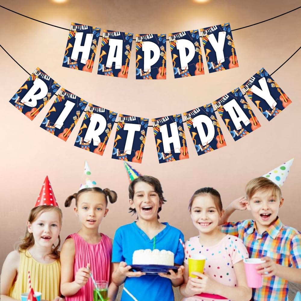 Balloonistics Music Theme Happy Birthday Banner – Rock & Roll Musical Note Bunting – Premium Cardstock Party Decorations for Musicians & Music Lovers thumbnail 3
