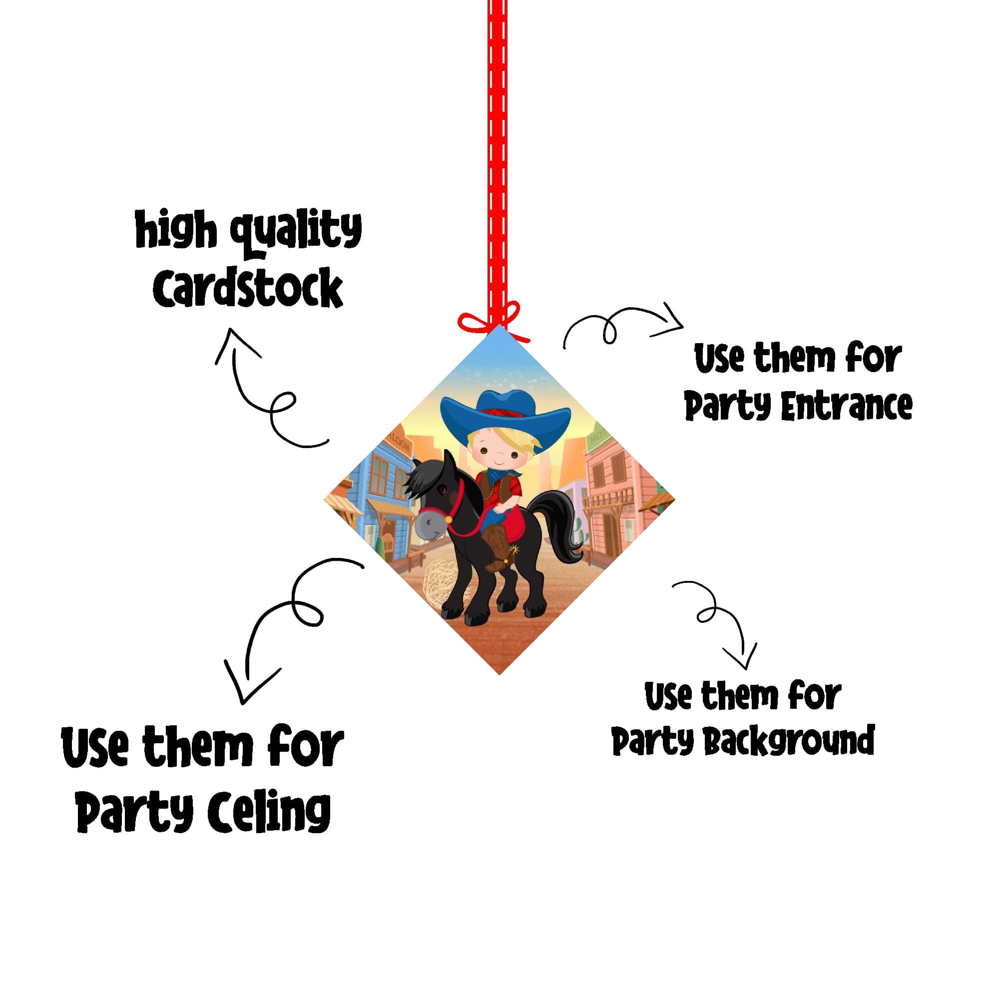 Balloonistics Cowboy Theme Happy Birthday Hanging Decorations - Wild West Party Swirls & Cutouts - Premium Cardstock Double-Sided Sheriff Badge, Boot, & Hat Spirals, Rustic Rodeo Ceiling Decor (Hangings - Pack of 12) thumbnail 6