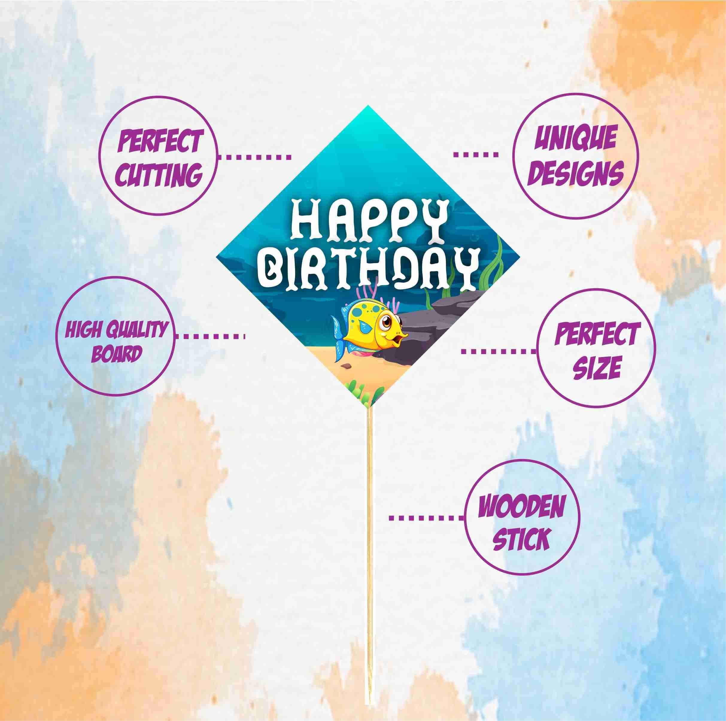 Balloonistics Ocean Underwater Theme Birthday Cake Toppers Cardstock Picks with Bamboo Sticks Ocean Life Theme Party Decorations for Kids Birthday (Cake Topper - Pack of 10) thumbnail 5