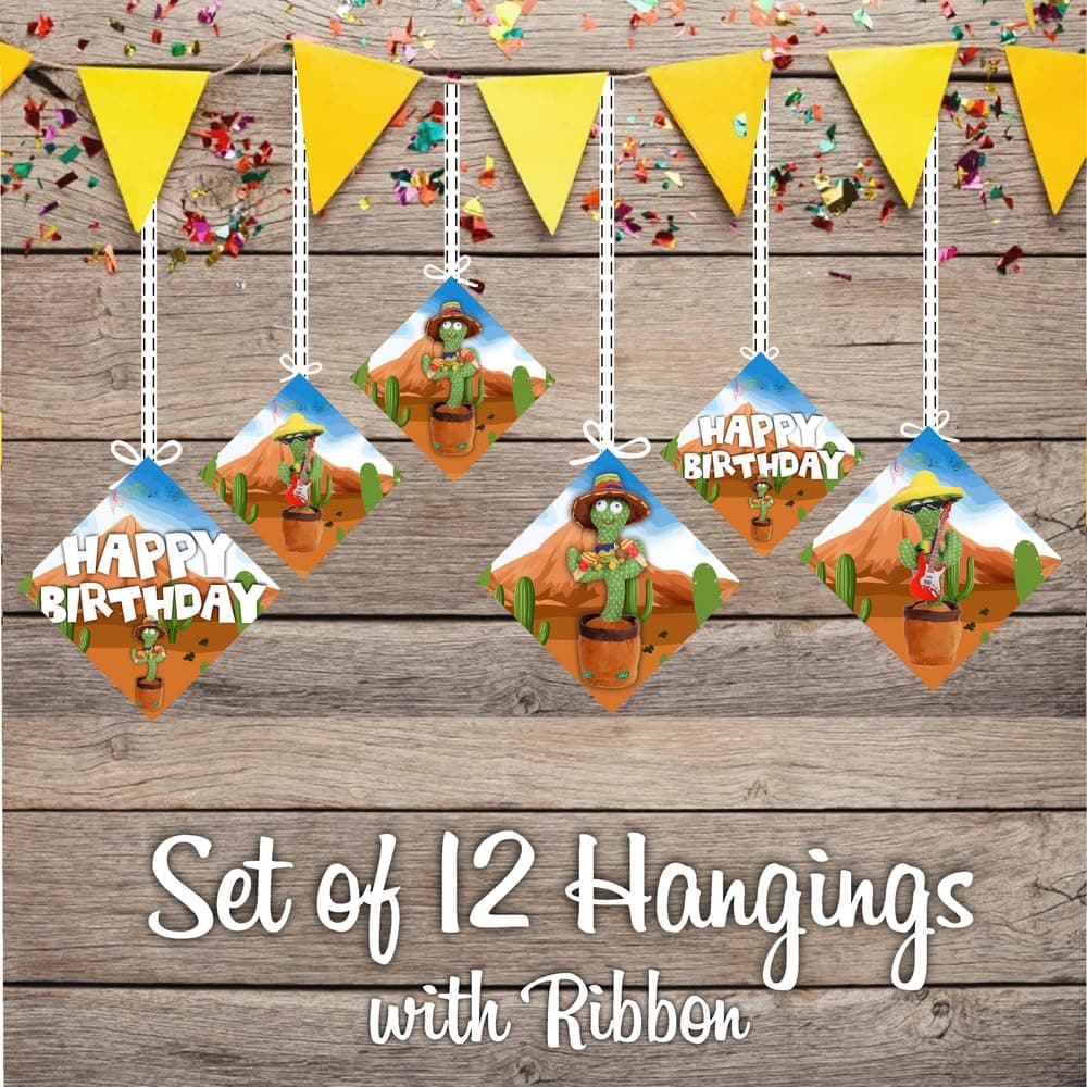 Balloonistics Talking Cactus Happy Birthday Hanging Decorations - Set of 12 Double-Sided Cardstock Swirls - Dancing Cactus Theme Party Supplies, Fiesta Birthday Ceiling Streamers, Fun Mimicking Plant Decor (Hangings - Pack of 12) thumbnail 2