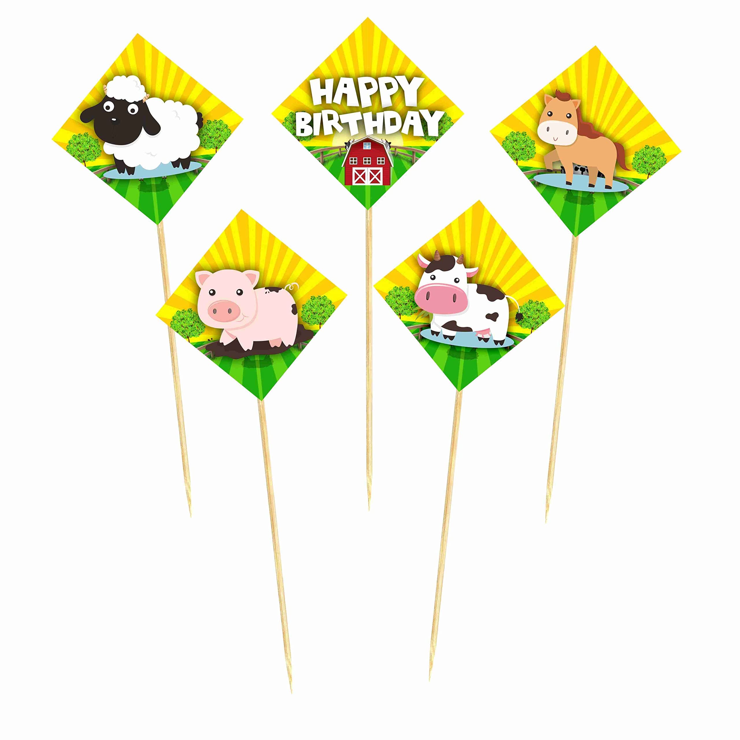Balloonistics Farm Theme Happy Birthday Cake Toppers - Pack of 10 Barnyard Party Decorations - Premium Cardstock Cow, Pig on Bamboo Sticks, Rustic Country Birthday Backdrop (Cake Topper - Pack of 10) thumbnail 2