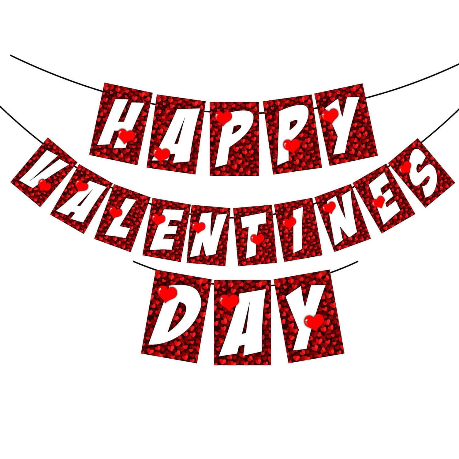 Balloonistics Happy Valentine’s Day Banner - Red Glitter Heart Cardstock Bunting - Romantic Holiday Party Decorations, "Happy Valentine’s Day" Love-Themed Backdrop thumbnail 3
