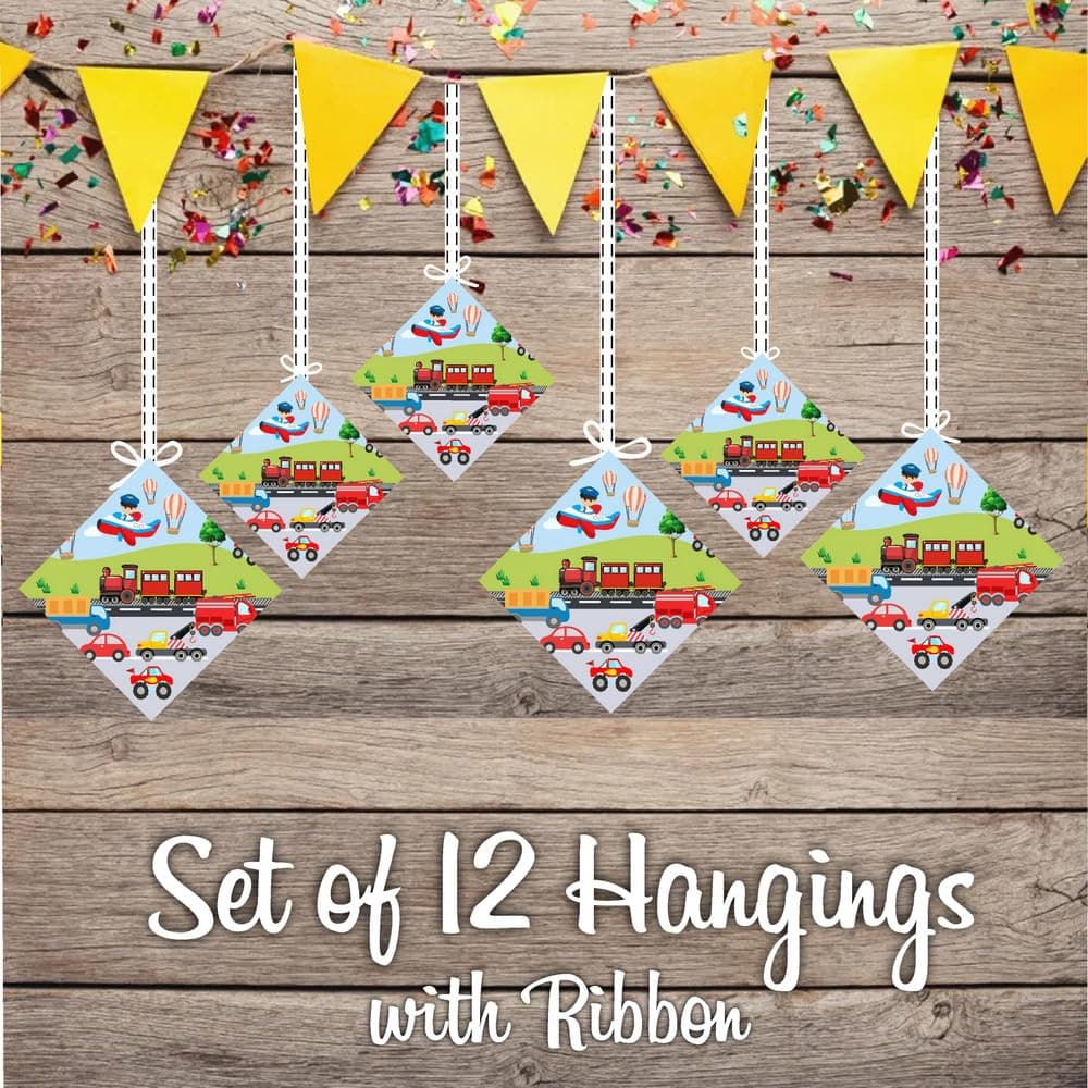 Balloonistics Transport Theme Hanging Decorations Double-Sided Premium Cardstock Vehicle & Transportation Birthday Party Ceiling Decor (Hangings - Pack of 12) thumbnail 2