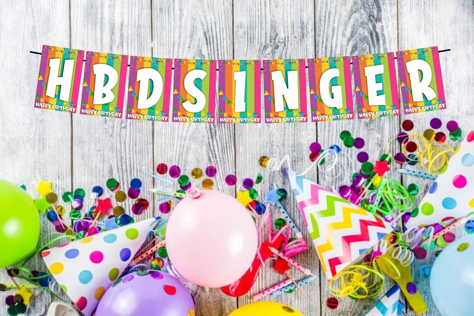 Balloonistics HBD Singer Happy Birthday Banner - Vibrant Rainbow & Bunting Cardstock Bunting - Vocalist, Karaoke & Music Theme Decorations, "Happy Birthday Singer" Backdrop thumbnail 2