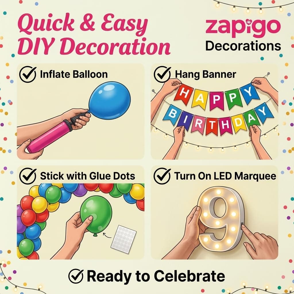Balloonistics 15th Birthday Decoration Combo Kit - 40 Inch Silver Foil Number Balloon, LED Marquee Light, 50 Silver & Pink Balloons, Happy Birthday Banner, Balloon Pump & Glue Dots thumbnail 6