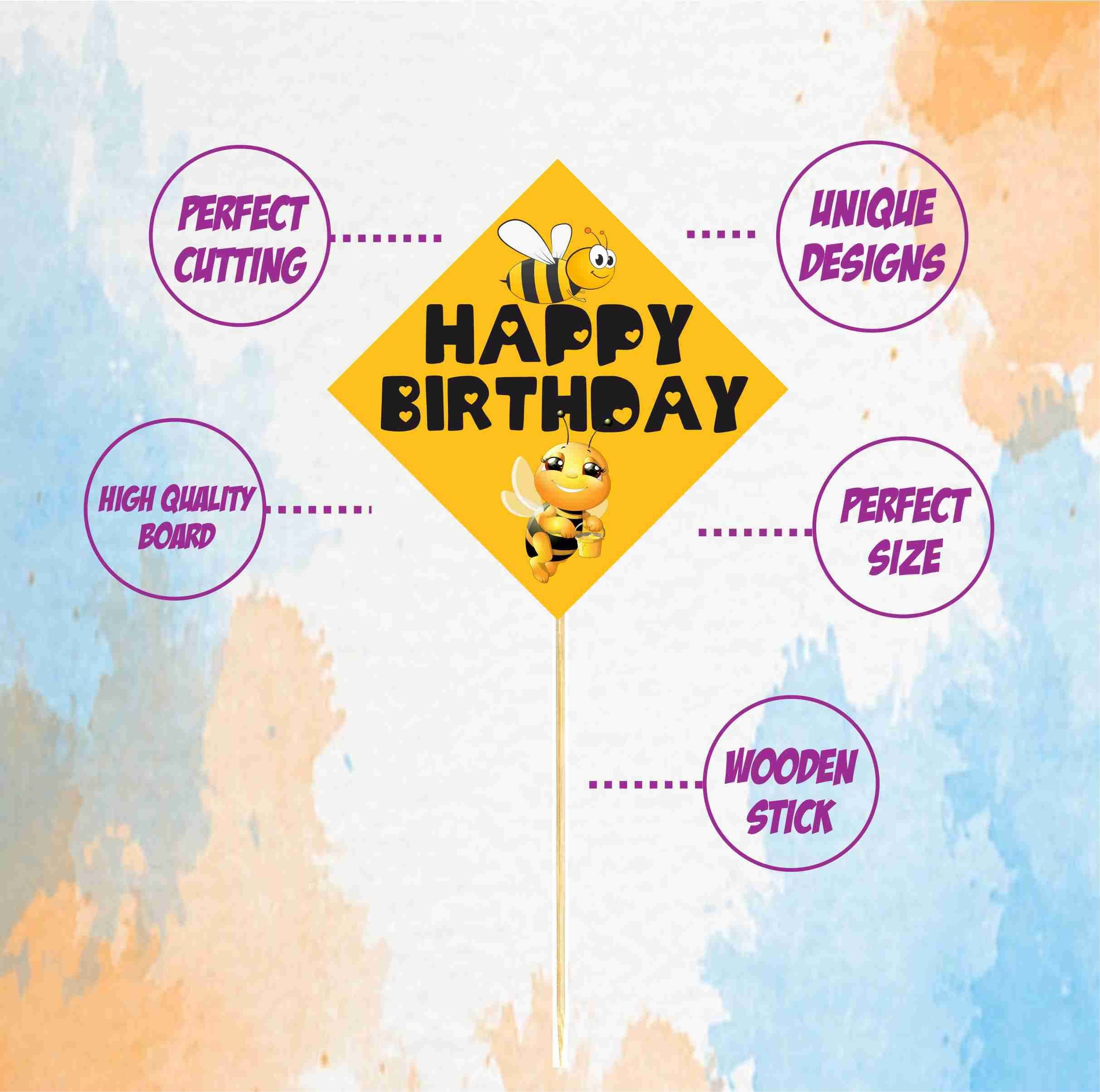 Balloonistics Honey Bee Cake Toppers Premium Double-Sided Cardstock Honey Bee Theme Party Decorations Cake Picks with Bamboo Sticks for Birthdays (Cake Topper - Pack of 10) thumbnail 5