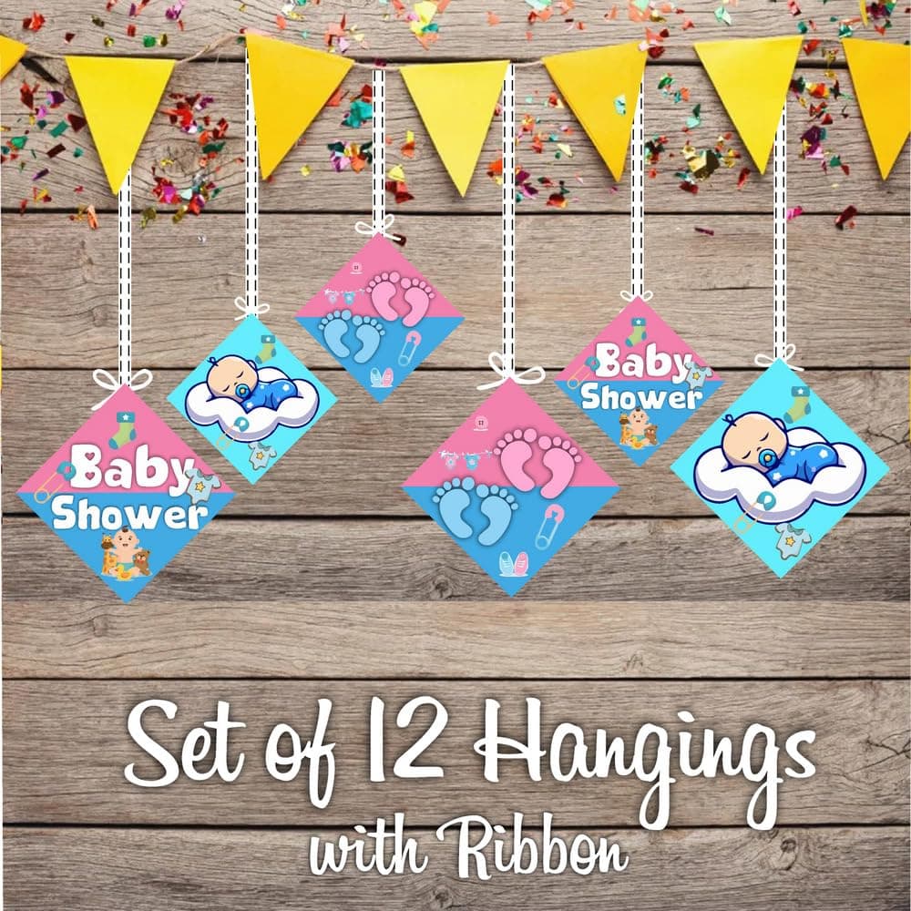 Balloonistics Baby Shower Welcome Banner - Large Cardstock "Welcome" Bunting with Elegant Pastel & Gold Accents - for Boys & Girls, Nursery Theme Entrance Decorations (Hangings - Pack of 12) thumbnail 2