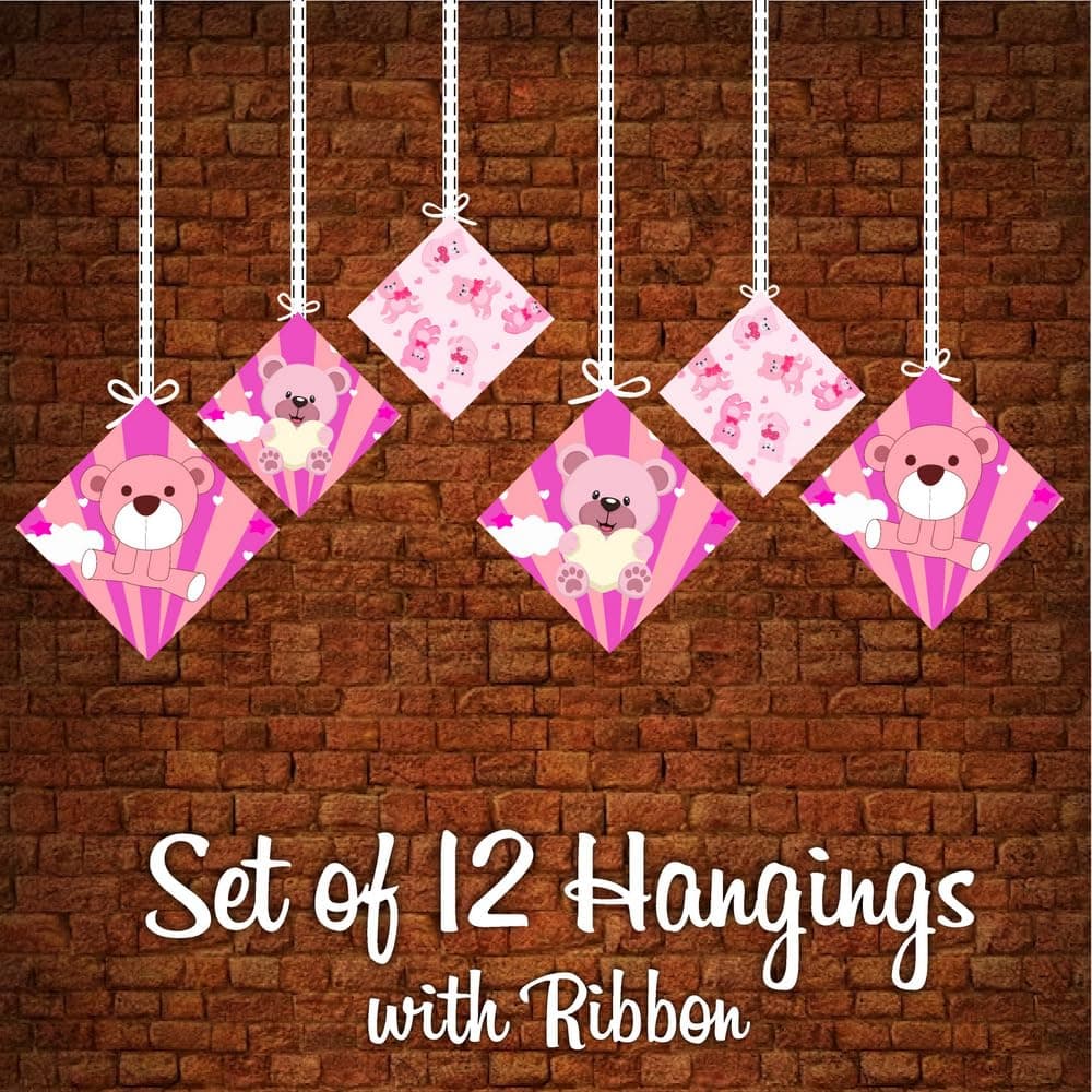 Balloonistics Pink Teddy Bear Happy Birthday Hanging Swirls - Pack of 12 Double-Sided Cardstock Streamers, Ceiling Decor for 1st Birthday Party thumbnail 5