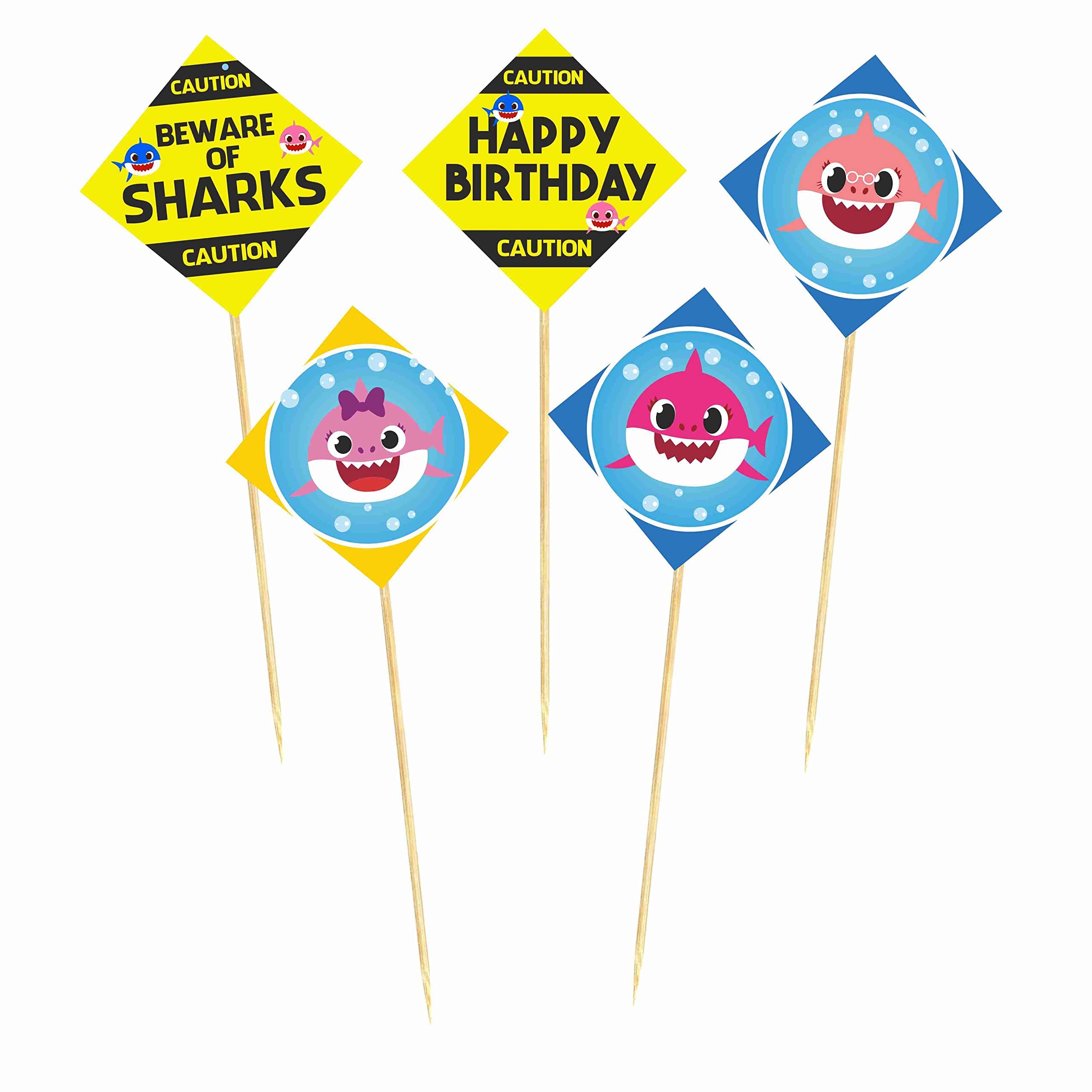 Balloonistics Little Shark Cake Topper Premium Cardstock Cake Picks with Bamboo Sticks Party Decorations for Kids Birthday (Cake Topper - Pack of 10) thumbnail 2