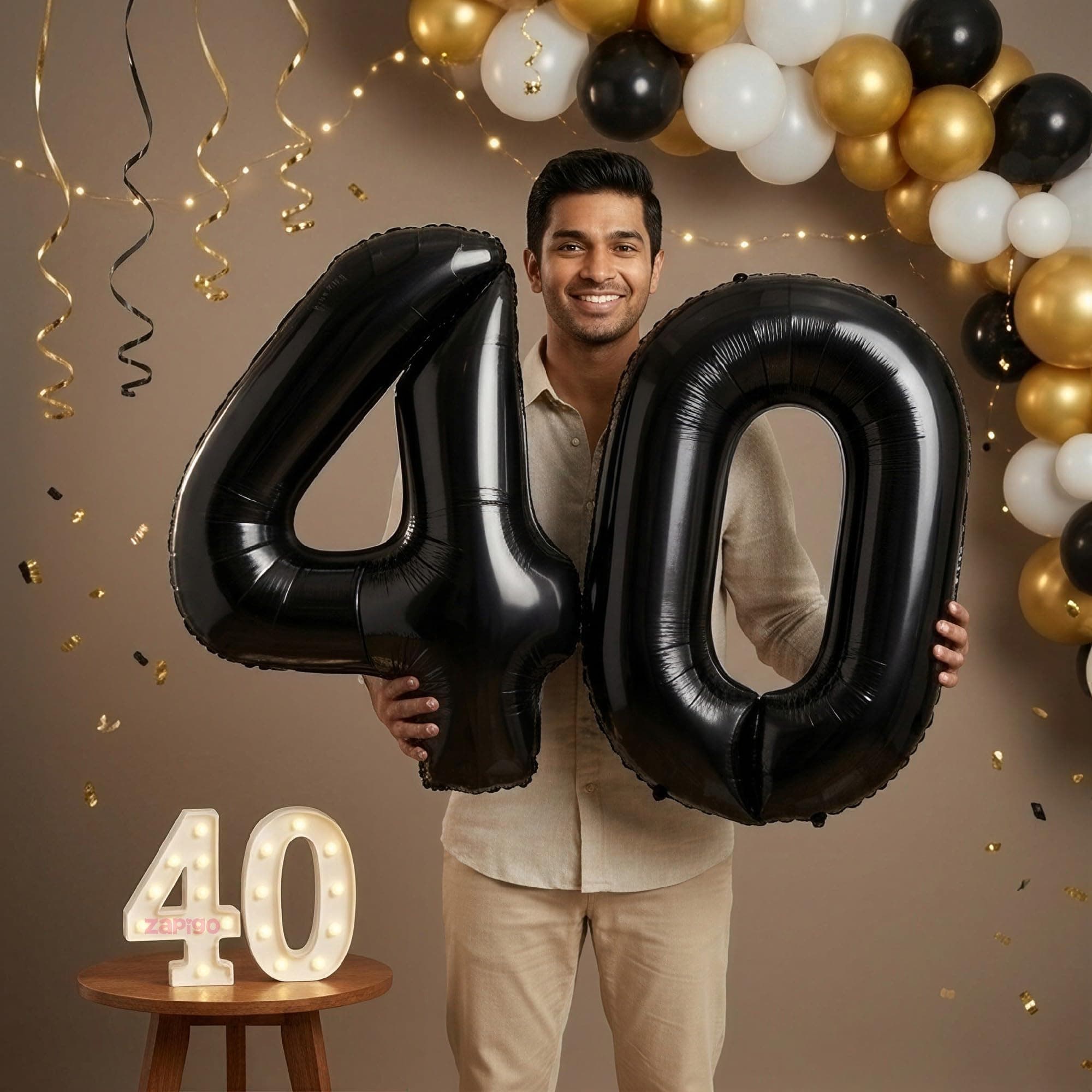 Balloonistics Black 40-Inch Foil Number 40 Balloon with Matching LED Marquee Light - Combo Set for 40th Birthday, Anniversary, Party Decoration, Photo Booth Backdrop thumbnail 1