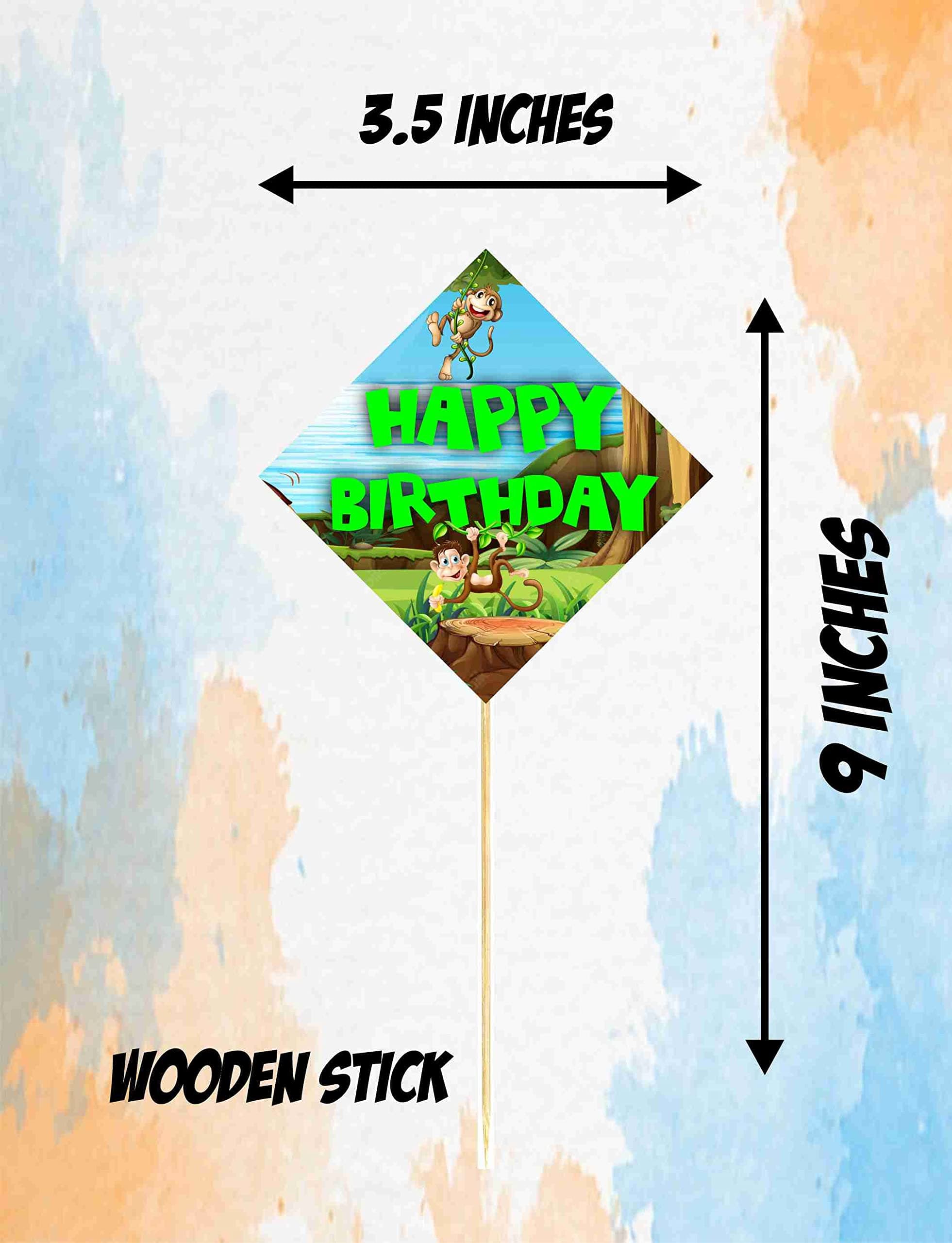 Balloonistics Monkey Theme Happy Birthday Cake Topper - Pack of 10 Jungle Safari Cupcake & Cake Decorations - Premium Cardstock Monkey Figures on Bamboo Sticks, Wild One Zoo Party Supplies for Kids (Cake Topper - Pack of 10) thumbnail 3