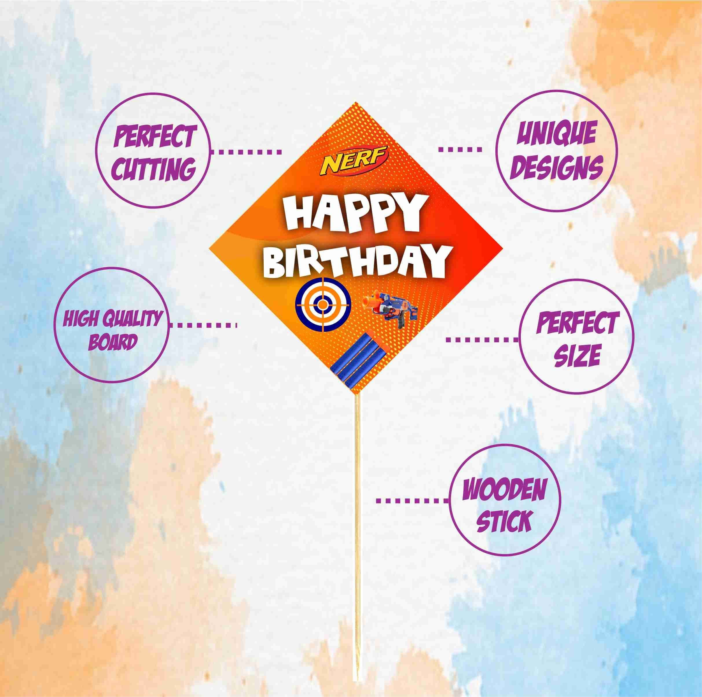 Dart Blaster Theme Happy Birthday Hanging Whirls - Pack of 12 "Air Strike" Ceiling Decorations - Blue & Orange Tactical Dart, Target & Blaster Spirals, Action-Packed Party Room Decor (Hangings - Pack of 12) thumbnail 5