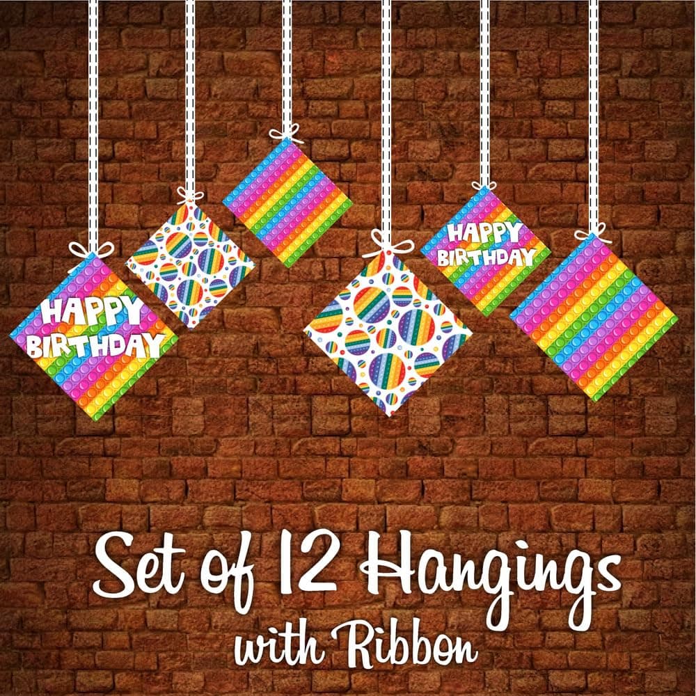 Balloonistics Pop It Theme Happy Birthday Hanging Decorations - Pack of 12 Double-Sided Cardstock Cutouts with Hanging Ribbons - Vibrant Fidget Toy Party Decor for Ceiling, Walls & Windows (Hangings - Pack of 12) thumbnail 5
