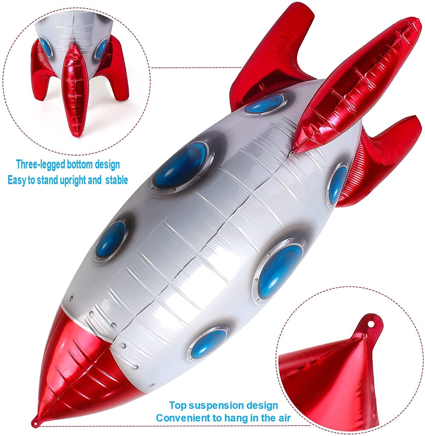Balloonistics Self-Standing 4D Rocket Foil Balloon – Outer Space Theme Helium Balloon for Kids Birthday & Baby Shower Decoration thumbnail 5