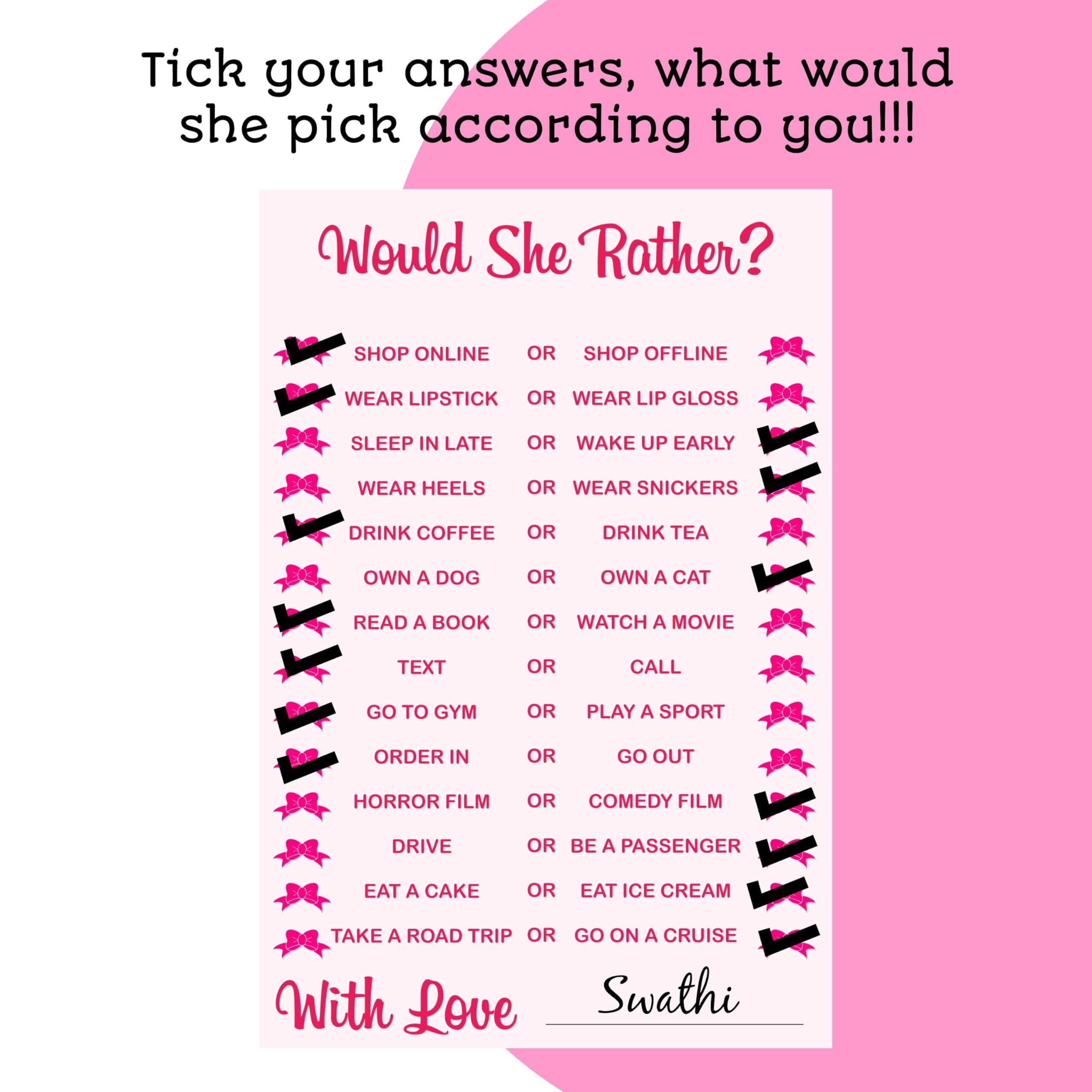 Balloonistics 2-in-1 Bridal Shower Game Cards – Pack of 10 Double-Sided Cards – “Kiss the Miss Goodbye” & “Would She Rather?” – Premium 6x4 Inch Cardstock Bachelorette & Hens Party Supplies thumbnail 6