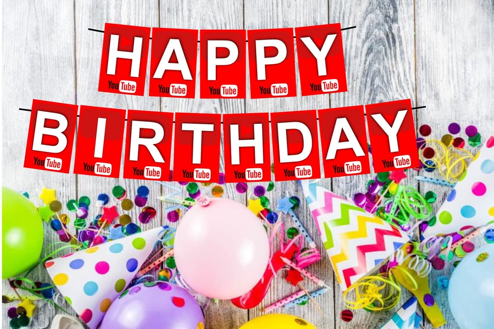 Balloonistics YouTube Theme Happy Birthday Banner - Viral Content & Influencer Cardstock Bunting - Play Button, Social Media & Vlogger Party Decorations, "Trending Now" Backdrop thumbnail 2