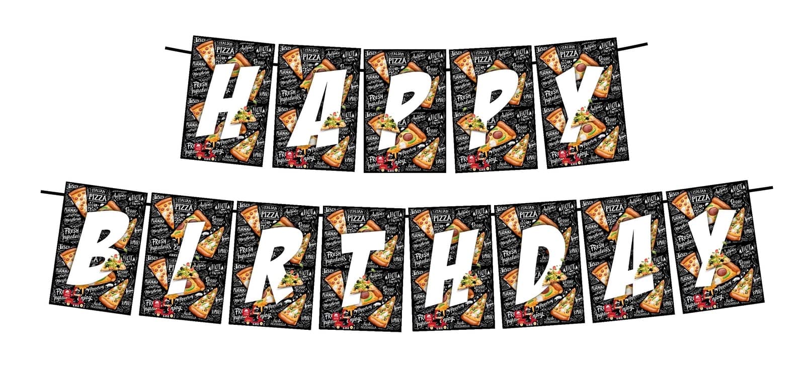 Balloonistics Pizza Theme Happy Birthday Banner Vibrant Cardstock Party Decorations for Kids Birthday Pizza Slice Backdrop for Party Supplies Including Ribbon thumbnail 1