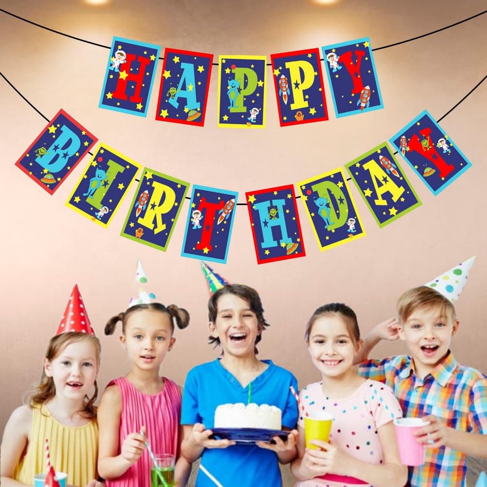 Balloonistics Space Theme Birthday Banner – Outer Space Party Decoration for Kids' Birthdays thumbnail 3