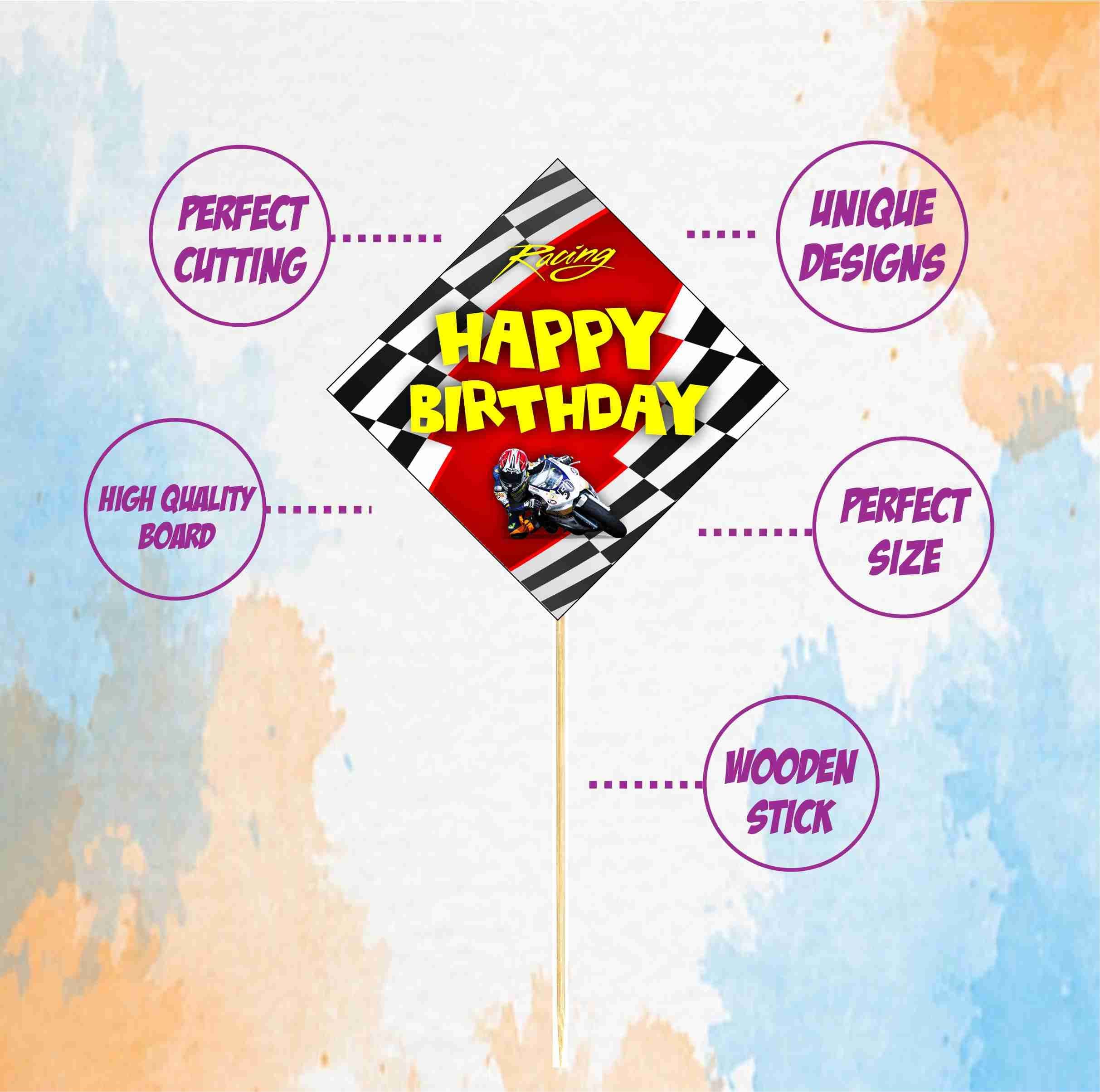 Balloonistics Sports Bike Happy Birthday Cake Toppers - Pack of 10 Double-Sided Cardstock Treat Picks - Superbike & Motorcycle Racing Party Decorations - Fast One & Two Fast Cake Decor - Includes Food-Safe Sticks (Cake Topper - Pack of 10) thumbnail 5