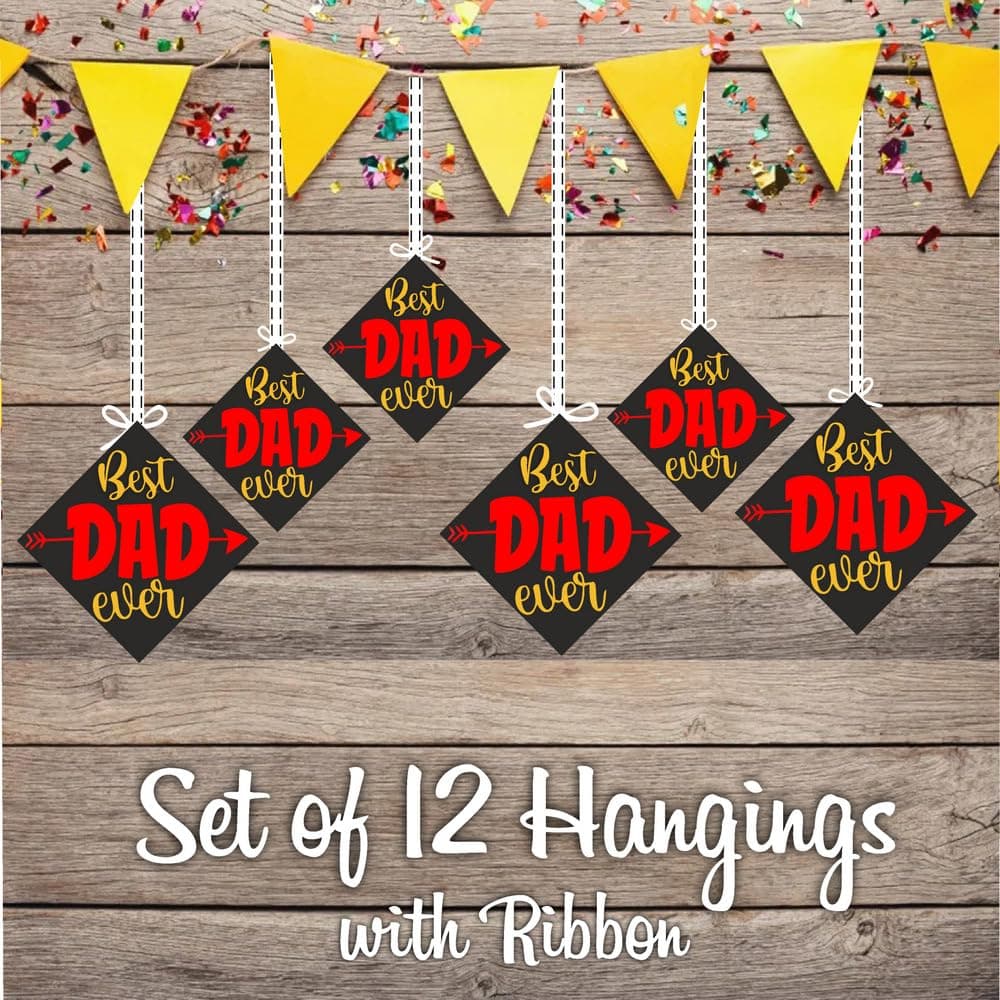 Balloonistics Best Dad Ever Hanging Decorations - Pack of 12 Double-Sided Cardstock Cutouts with Satin Ribbons - Premium Father’s Day & Dad’s Birthday Ceiling Decor, Vibrant Double-Sided Print (Hangings - Pack of 12) thumbnail 2