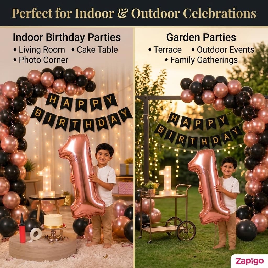 Balloonistics 18th Birthday Decoration Combo Kit - 40 Inch Rose Gold Foil Number Balloon, LED Marquee Light, 50 Rose Gold & Black Balloons, Happy Birthday Banner, Balloon Pump & Glue Dots thumbnail 7