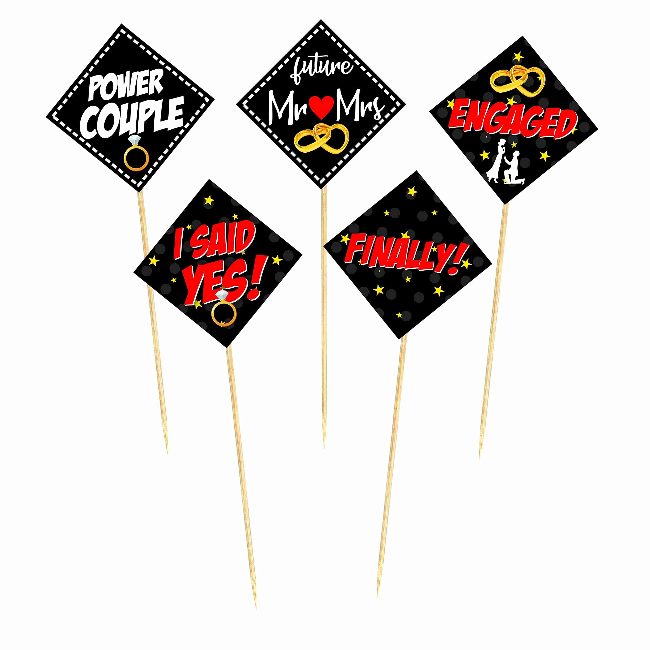 Balloonistics Engagement Theme Cake Topper Set Cardstock Cake Decorations with Bamboo Sticks Premium Toppers for Proposals (Cake Topper - Pack of 10) thumbnail 2