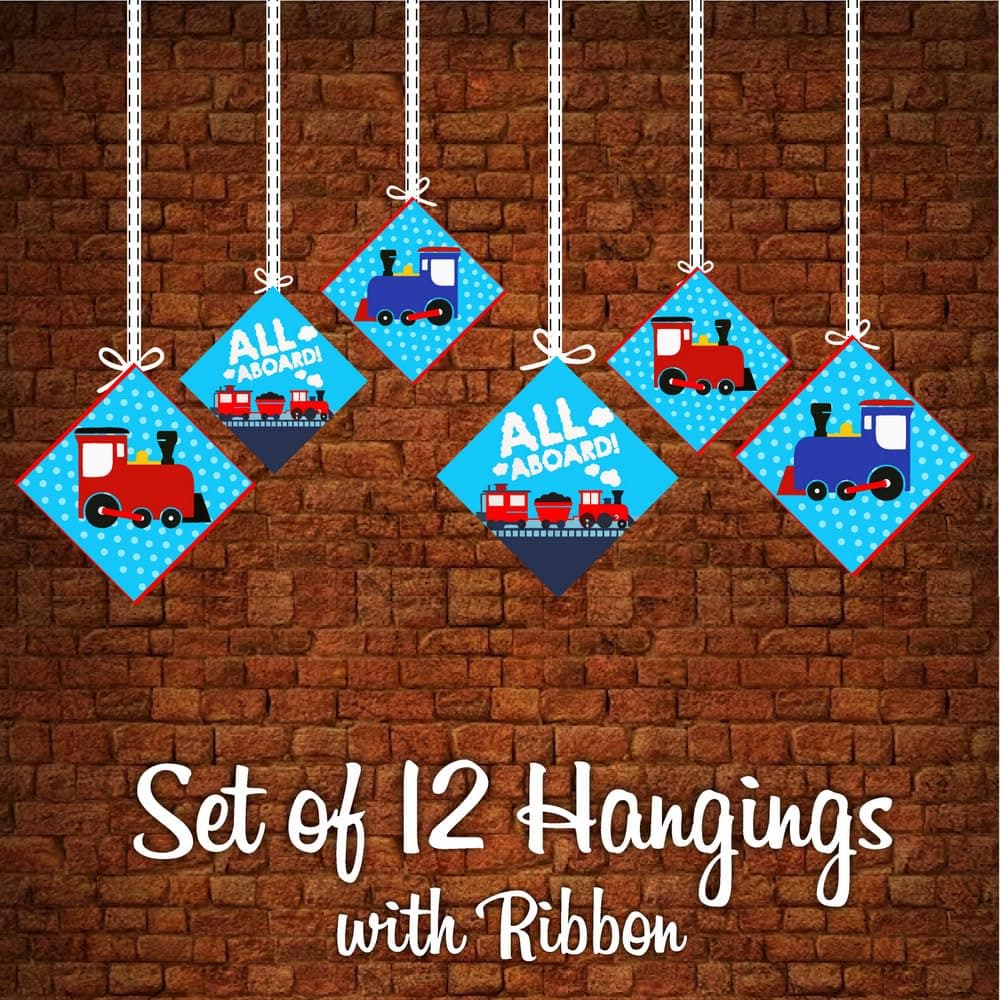 Balloonistics Train Birthday Theme Hangings Double-Sided Cardstock Ceiling Decorations Steam Engine Rail Party Decor with Ribbons (Hangings - Pack of 12) thumbnail 5