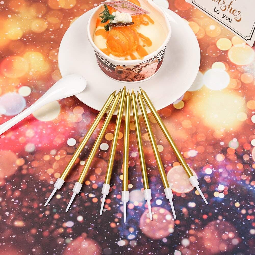 Balloonistics Gold Long Stick Metallic Cake Candles – Sparkly Gold Slim Pencil Candles for Birthday, Wedding, Anniversary & Celebration Cake Decoration (Gold, Pack of 6) thumbnail 5