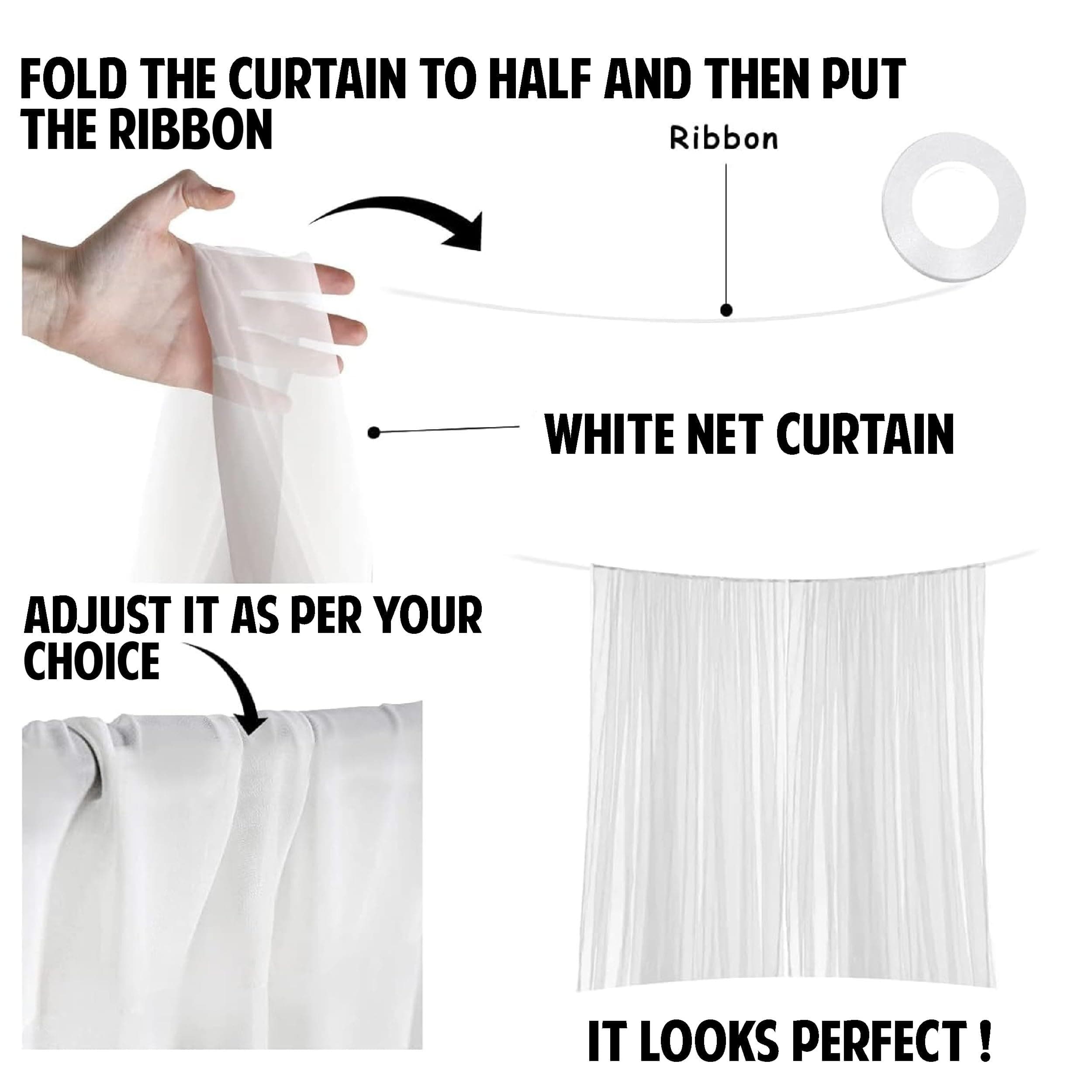 Balloonistics 3 Pcs White Net Curtain Backdrop Kit – Elegant Sheer Decor for Birthdays, Weddings & Anniversaries – Curtains with Ribbon – DIY Cabana Tent & Party Backdrop thumbnail 4