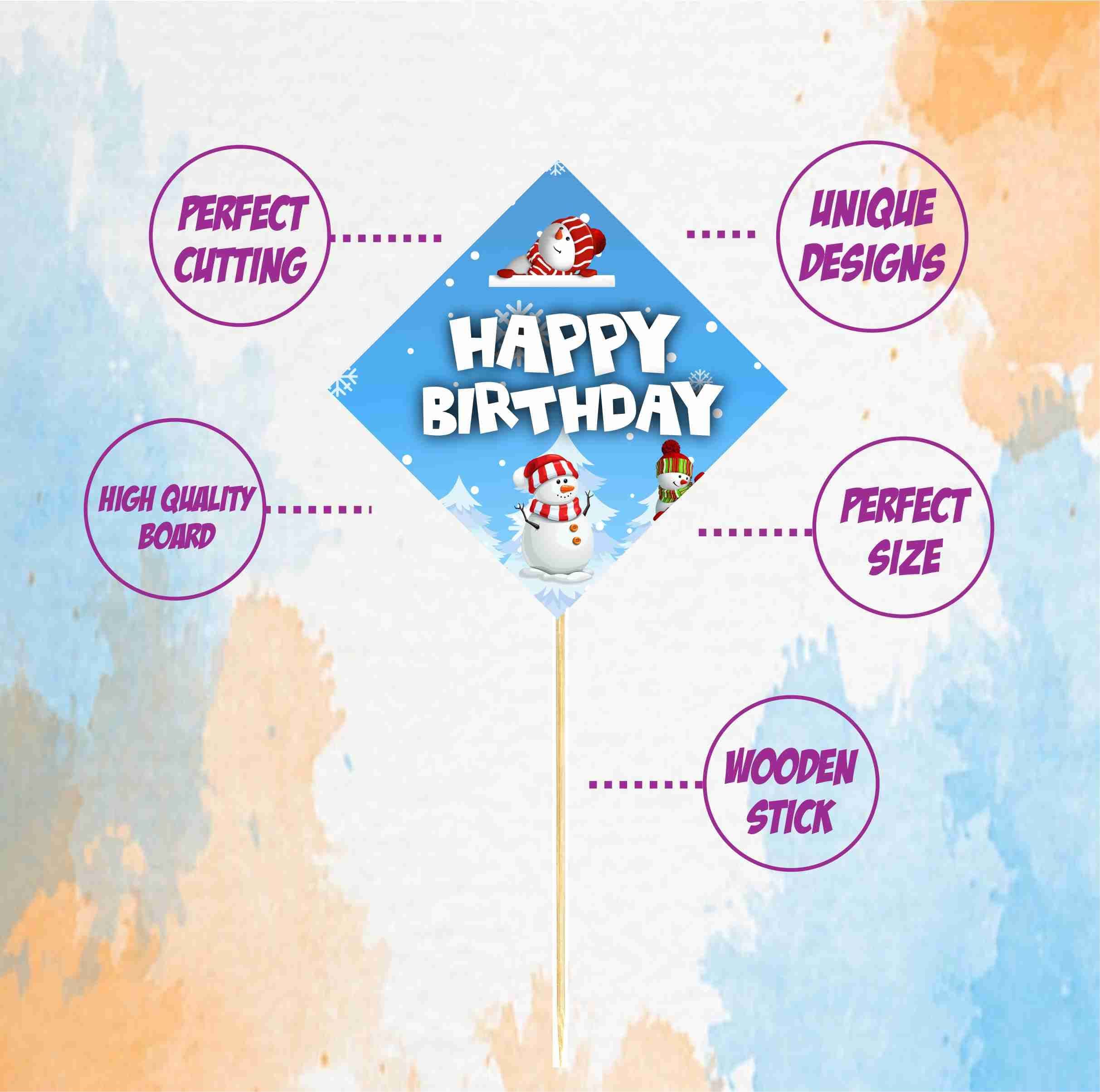 Balloonistics Snowman Theme Happy Birthday Cake Toppers - Pack of 10 Double-Sided Cardstock Cake Picks - Winter Wonderland Party Decorations, Frosty the Snowman Dessert Toppers, Holiday Season Treat Decor (Cake Topper - Pack of 10) thumbnail 5