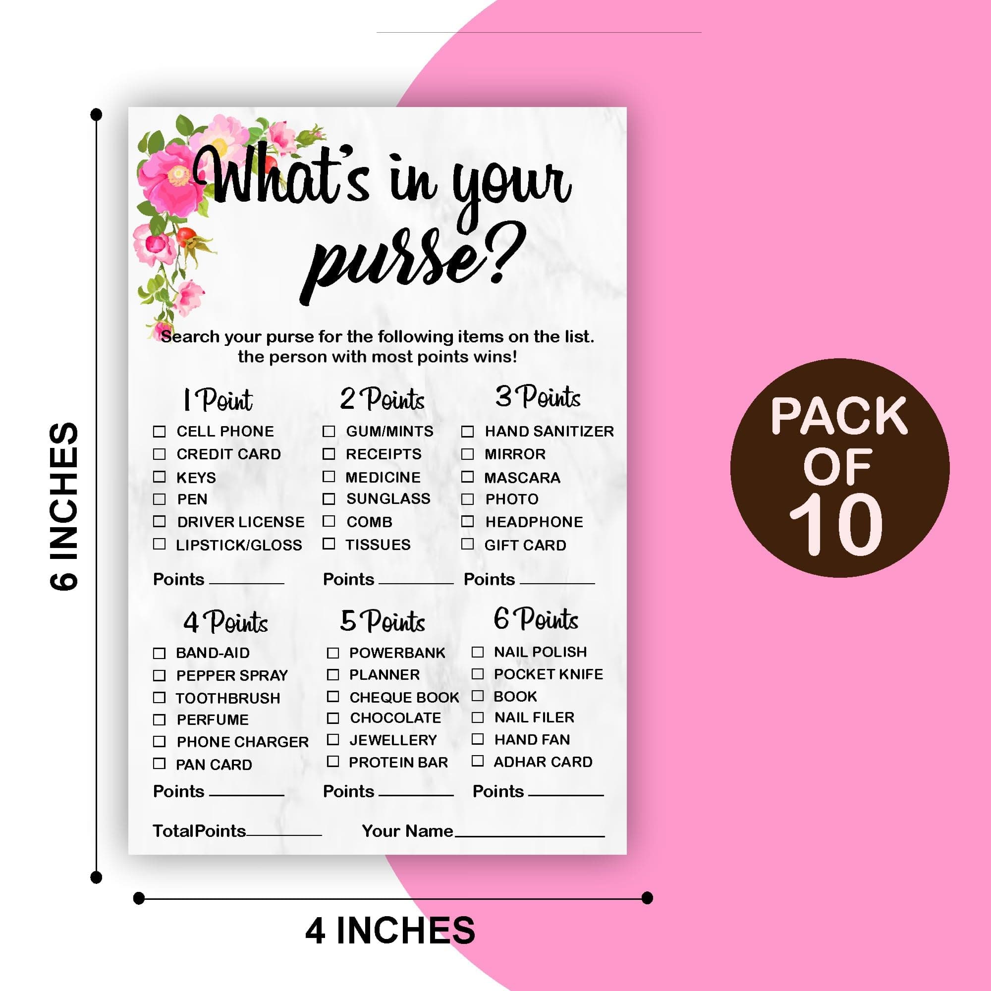 Balloonistics What’s In Your Purse? Game Cards – Pack of 10 – Fun Interactive Activity for Bridal Showers, Birthdays & Ladies’ Night – Premium Cardstock Party Supplies thumbnail 2